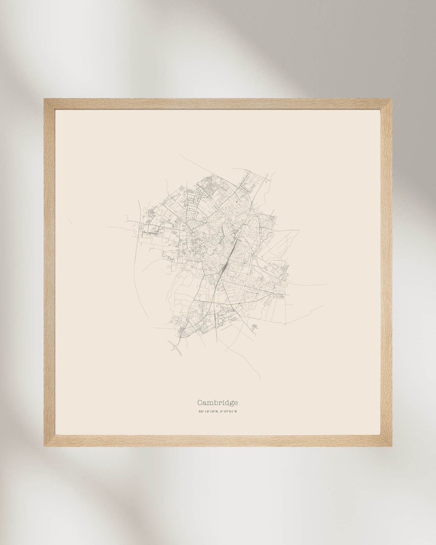 Cambridge - City Map - Minimalist Fine Art Print - Taupe