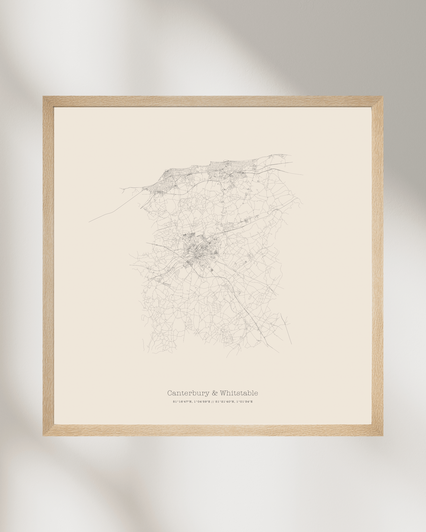 Canterbury & Whitstable - City Map - Minimalist Fine Art Print - Taupe