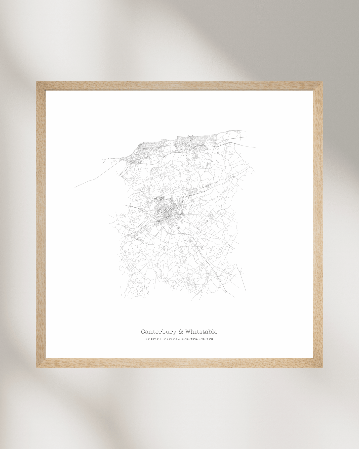 Canterbury & Whitstable - City Map - Minimalist Fine Art Print - White