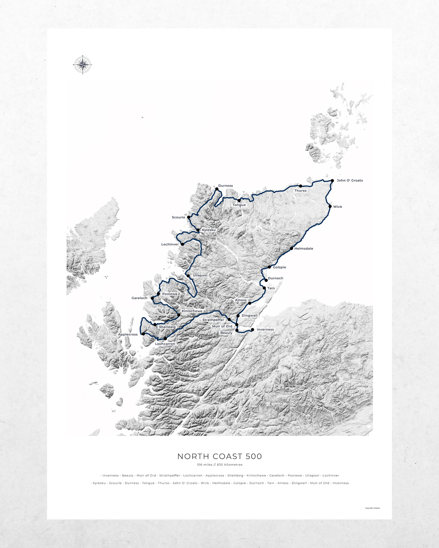 North Coast 500 Route Map - Fine Art Print