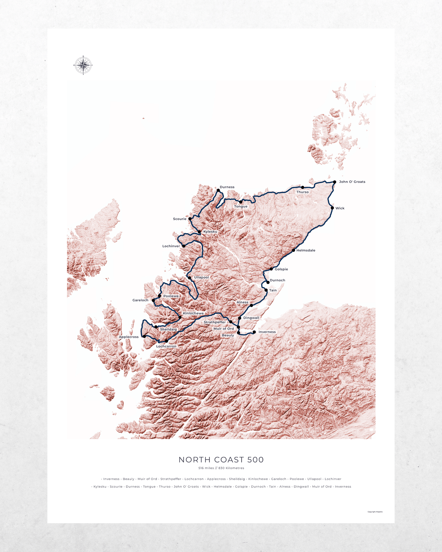 North Coast 500 Route Map - Fine Art Print
