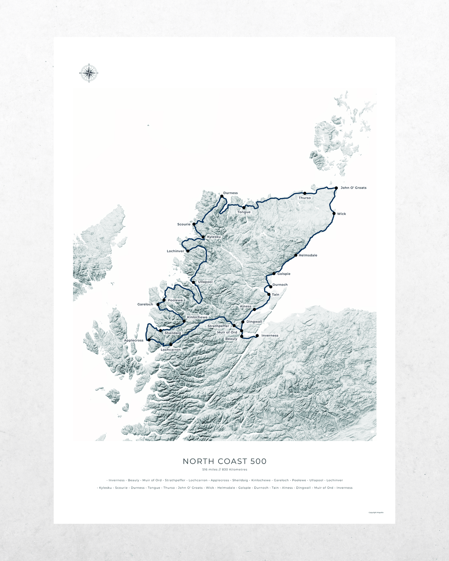 North Coast 500 Route Map - Fine Art Print