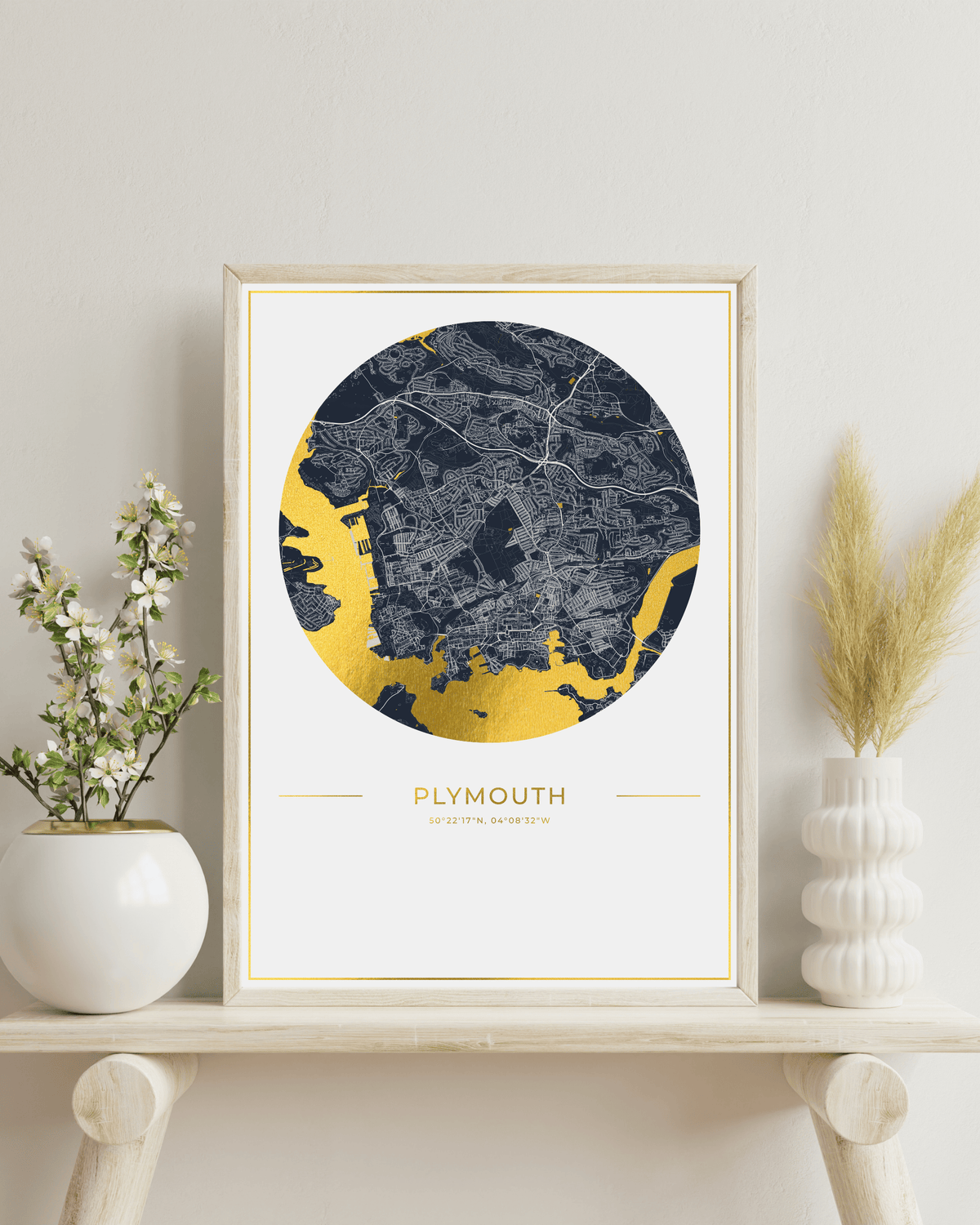 Plymouth - Gold Fine Art Map Print