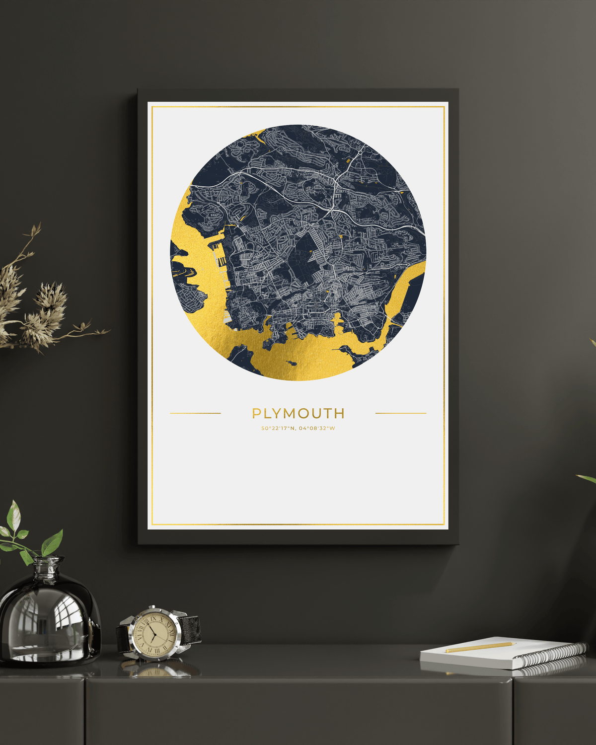 Plymouth - Gold Fine Art Map Print