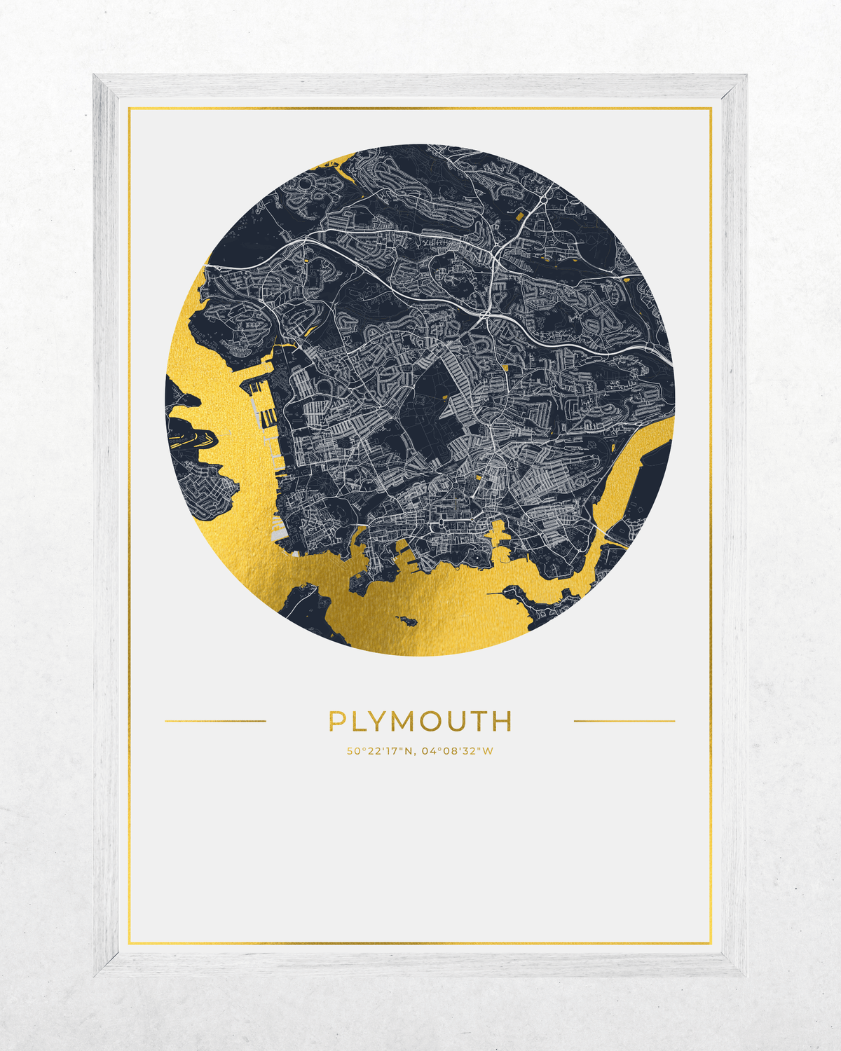 Plymouth - Gold Fine Art Map Print