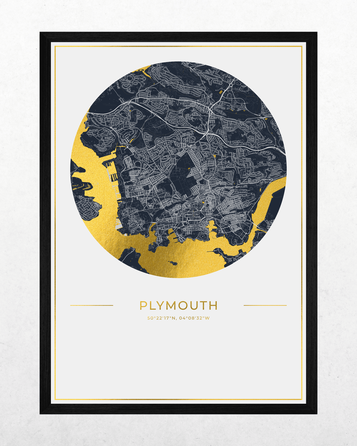 Plymouth - Gold Fine Art Map Print