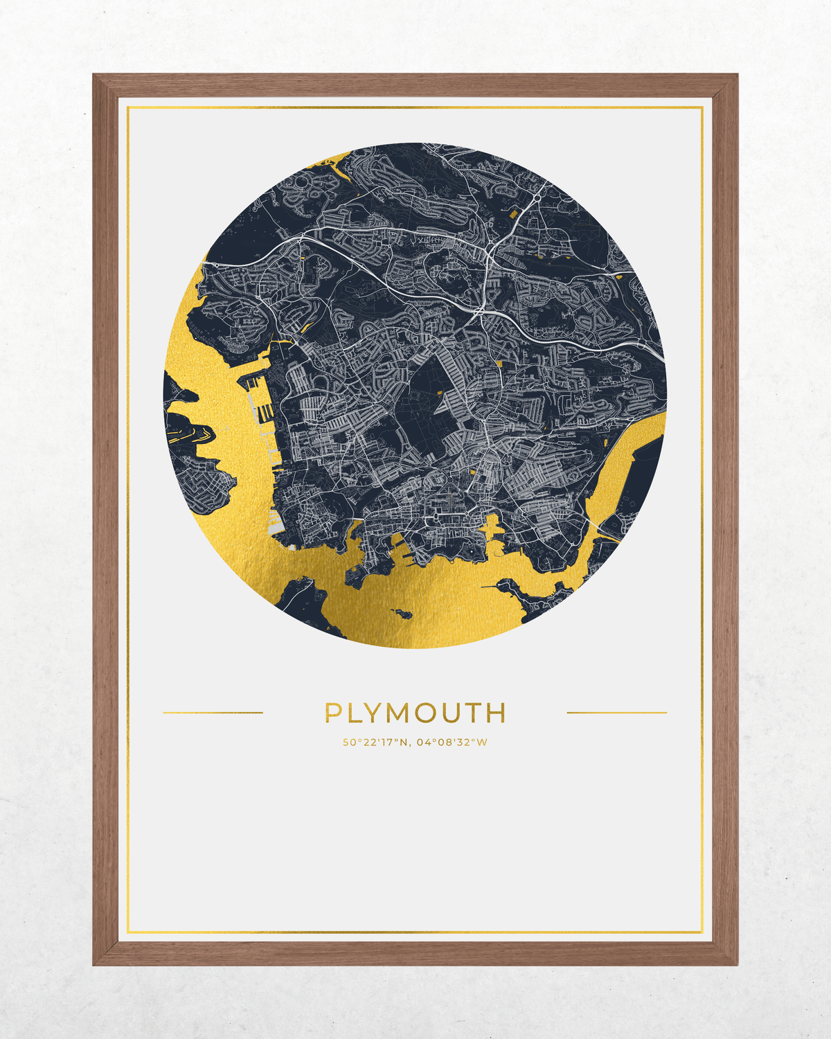 Plymouth - Gold Fine Art Map Print