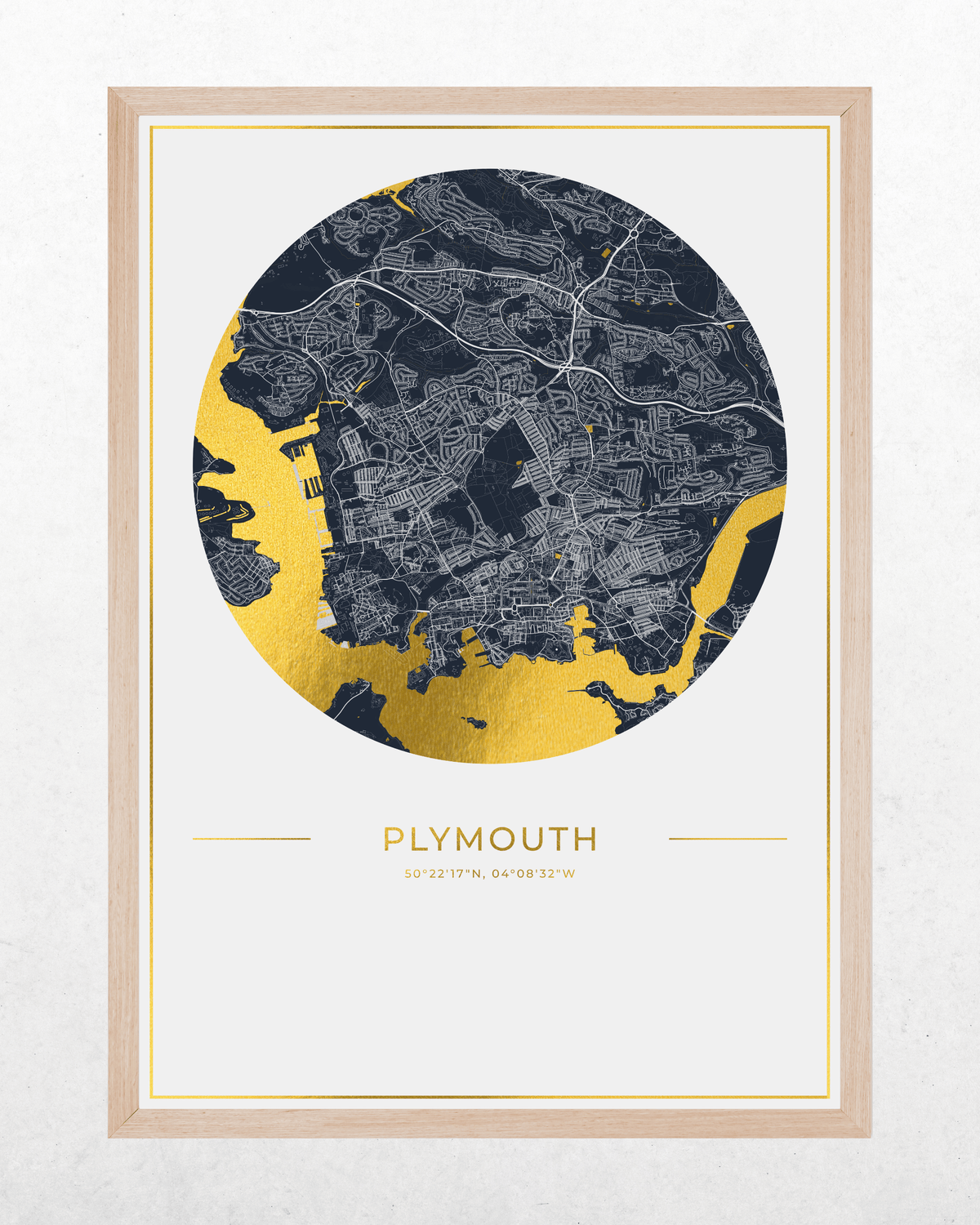 Plymouth - Gold Fine Art Map Print