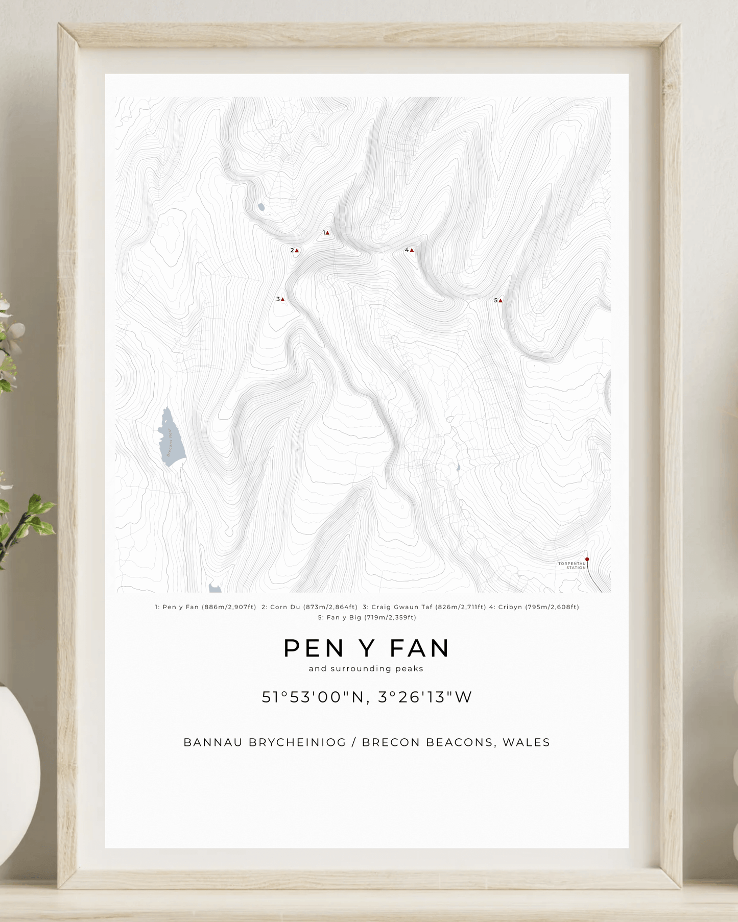 Pen y Fan & Surrounding peaks - Contour Map print