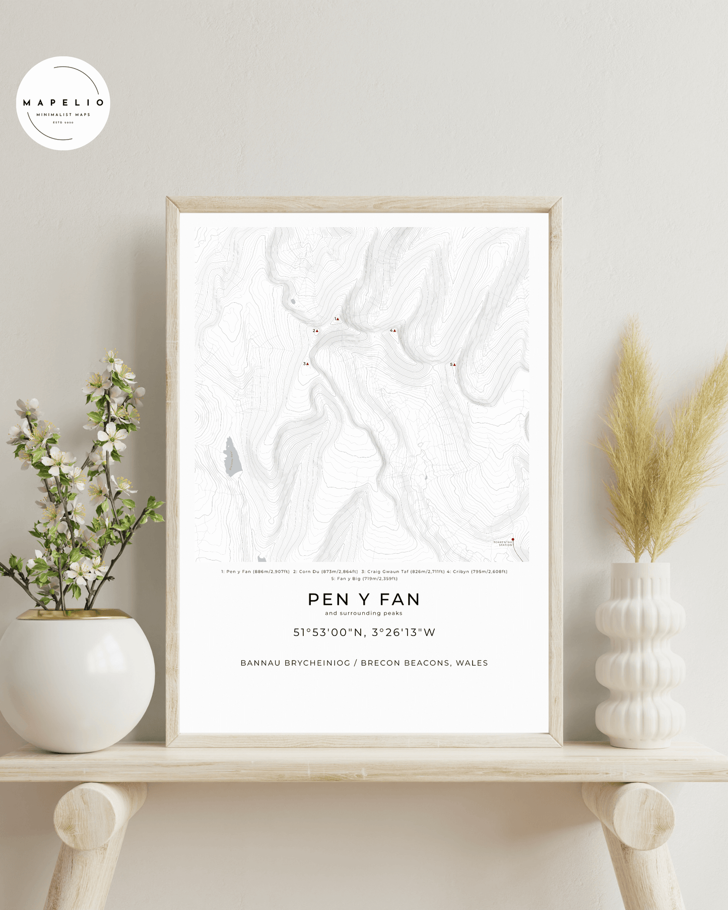 Pen y Fan & Surrounding peaks - Contour Map print