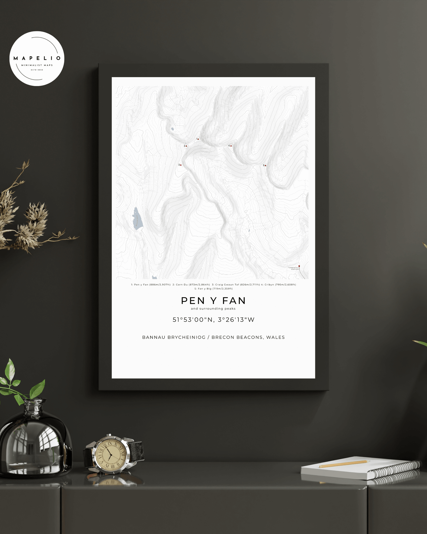 Pen y Fan & Surrounding peaks - Contour Map print