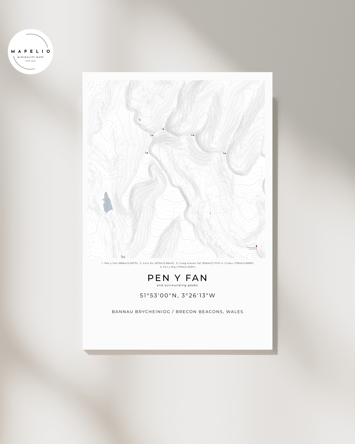 Pen y Fan & Surrounding peaks - Contour Map print