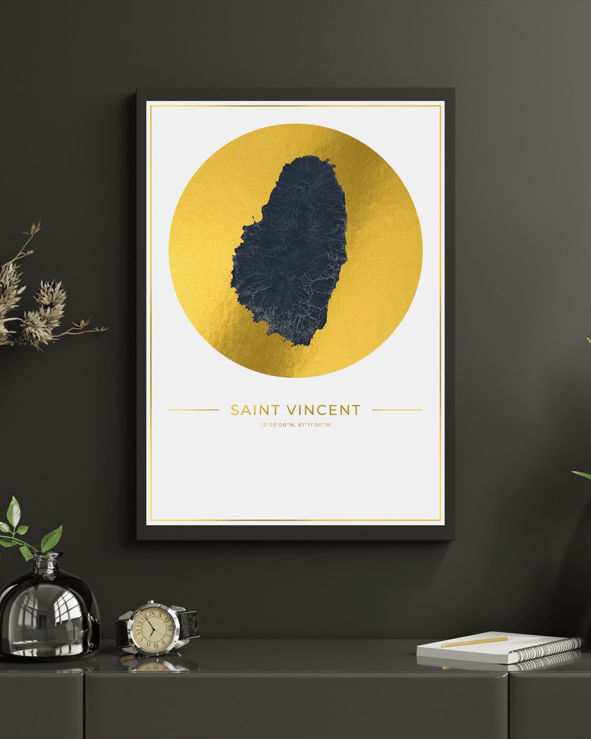 Saint Vincent - Gold Fine Art Map Print