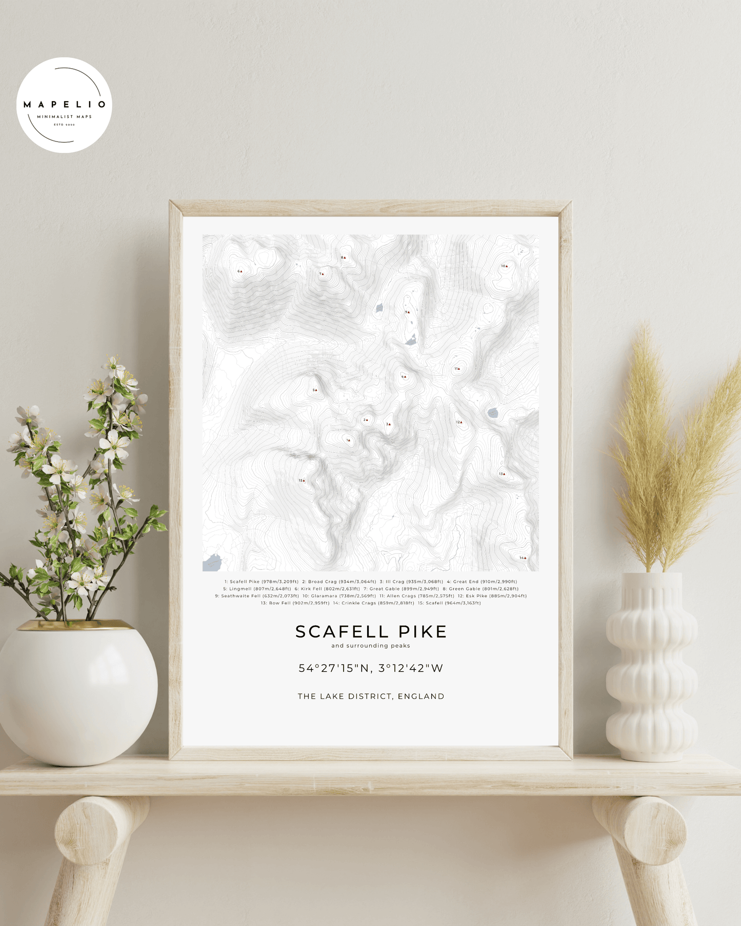 Scafell Pike & Surrounding peaks - Contour Map