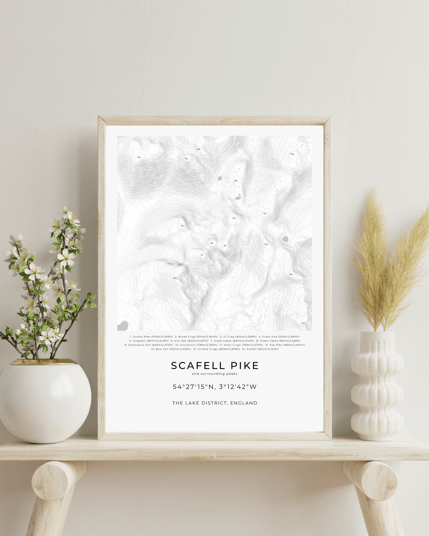 Scafell Pike & Surrounding peaks - Contour Map