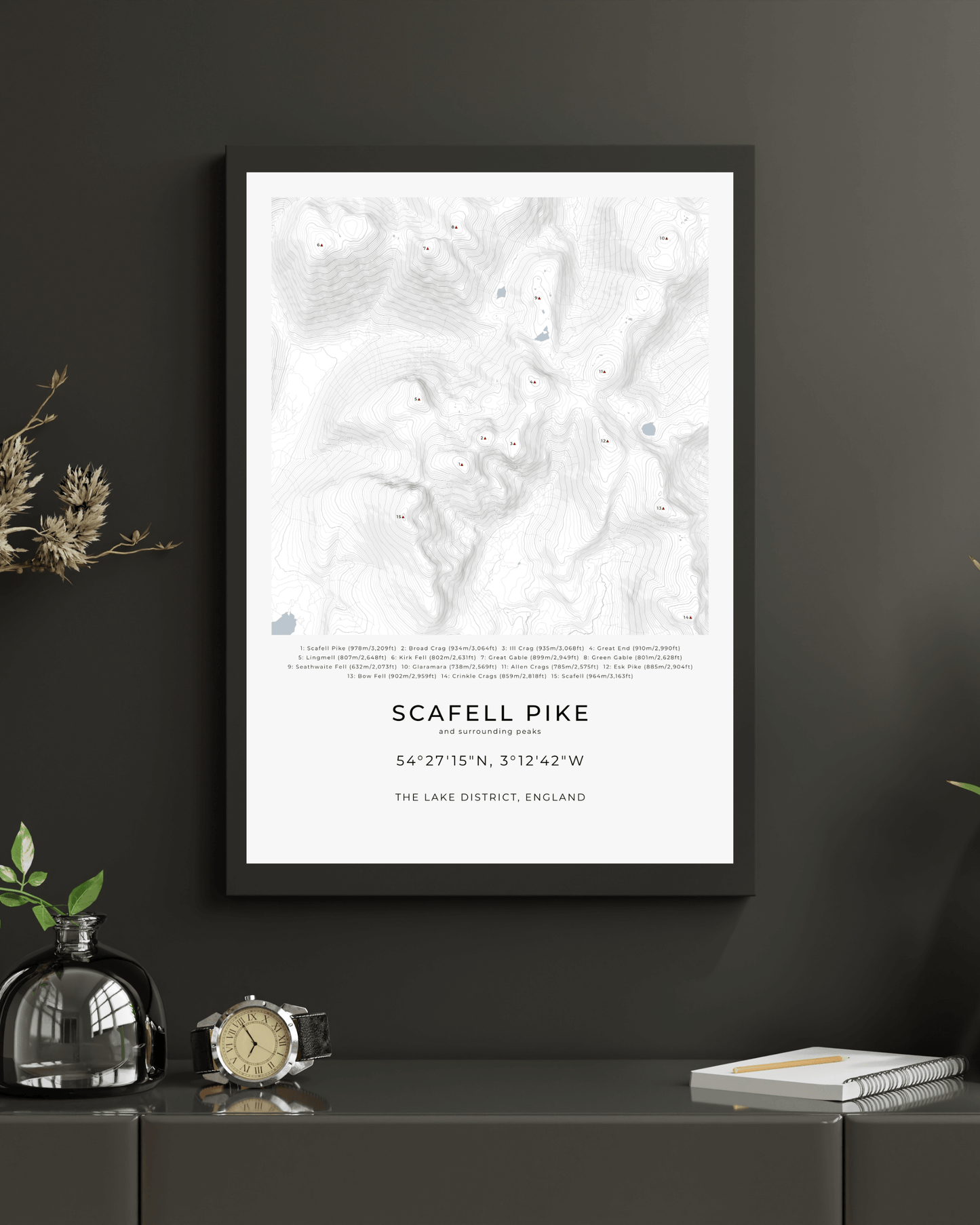 Scafell Pike & Surrounding peaks - Contour Map
