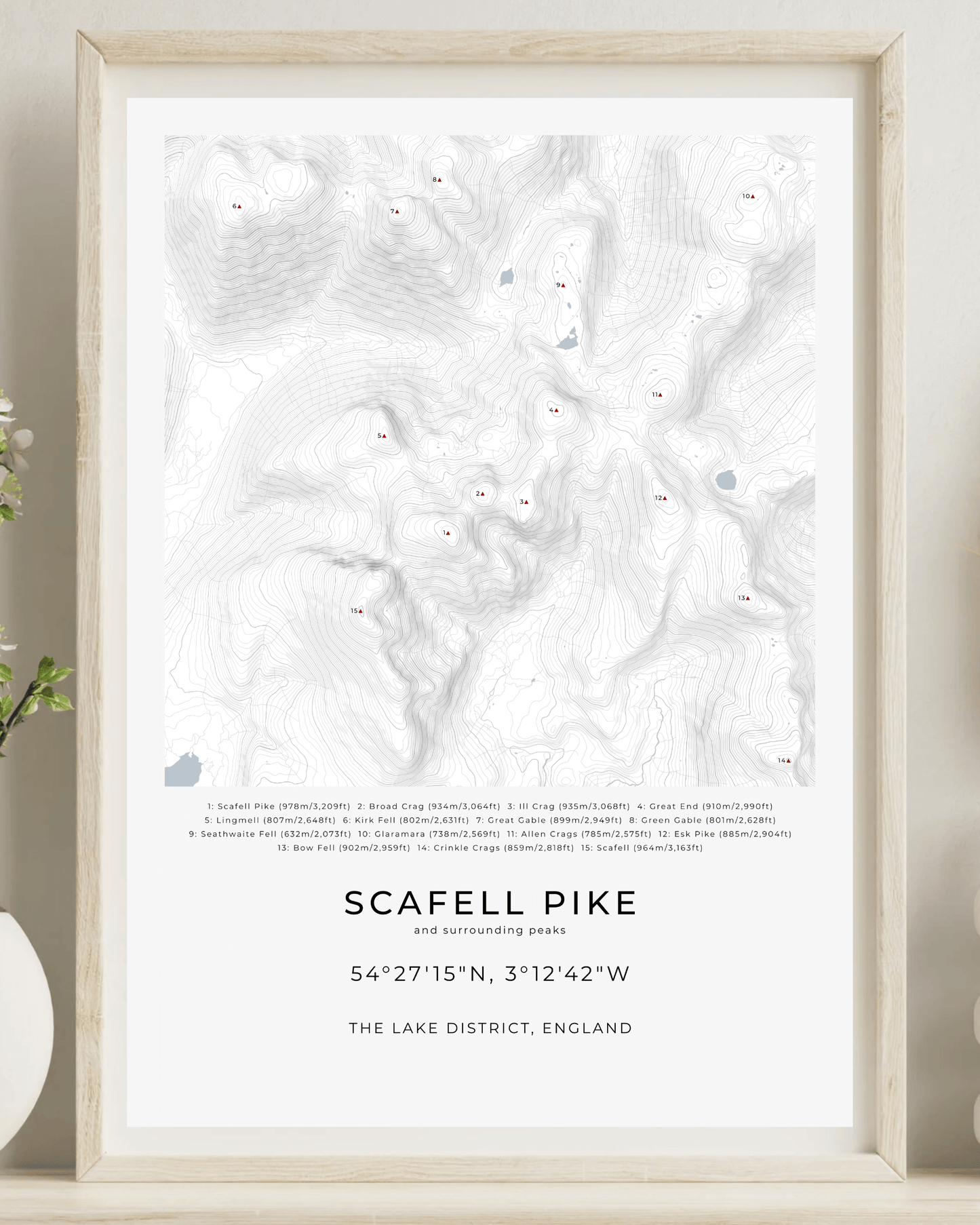 Scafell Pike & Surrounding peaks - Contour Map