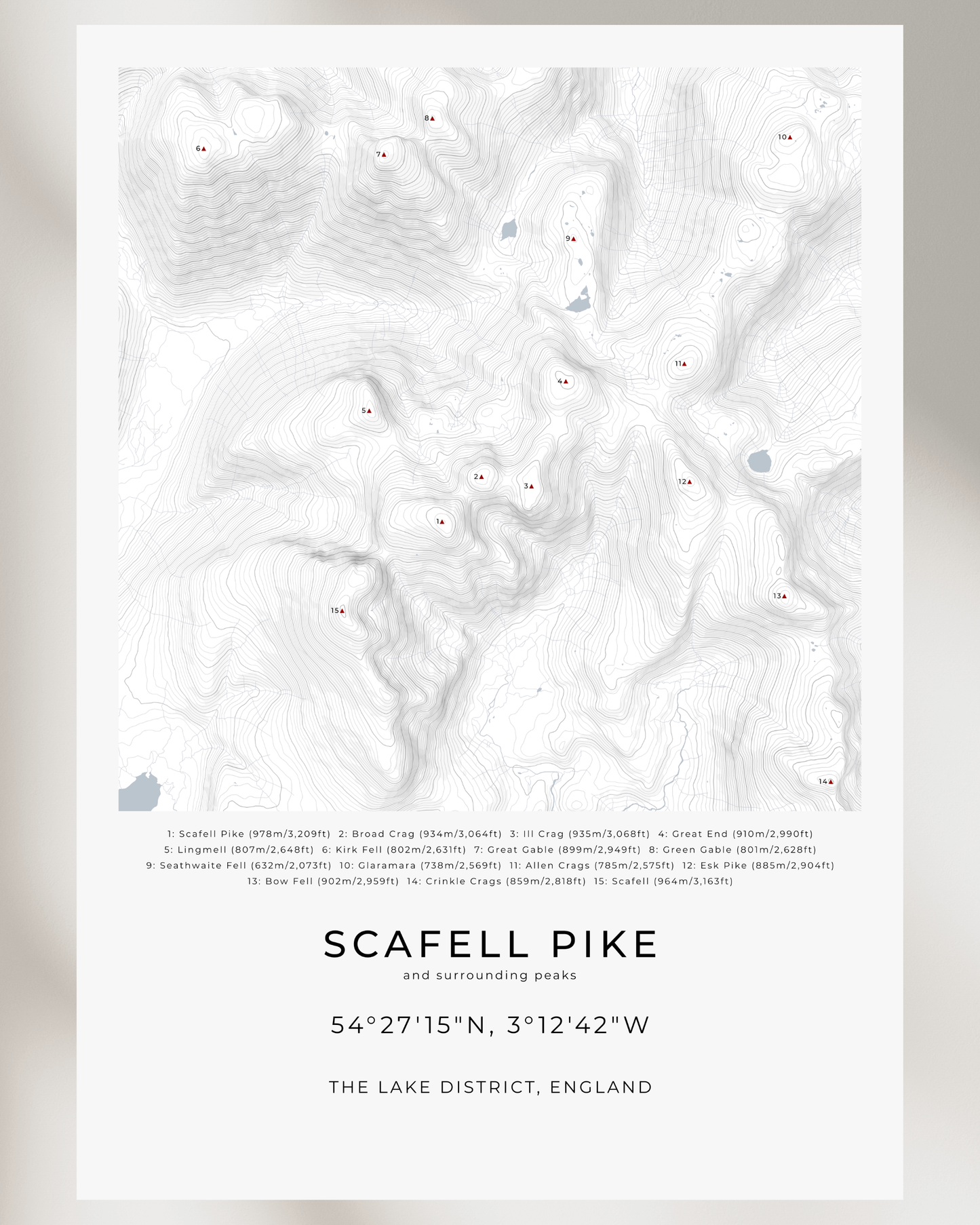 Scafell Pike & Surrounding peaks - Contour Map