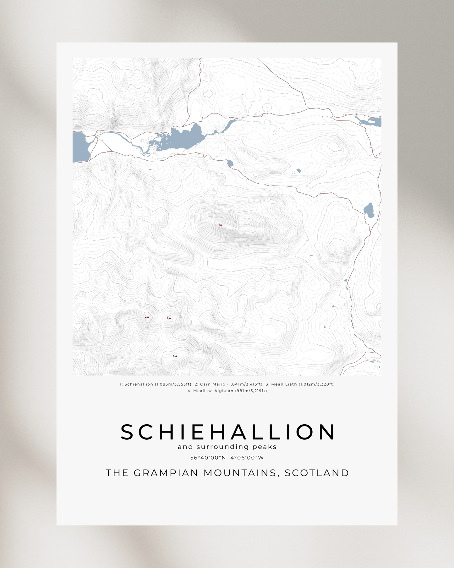 Schiehallion & Surrounding peaks - Contour Map Print Poster