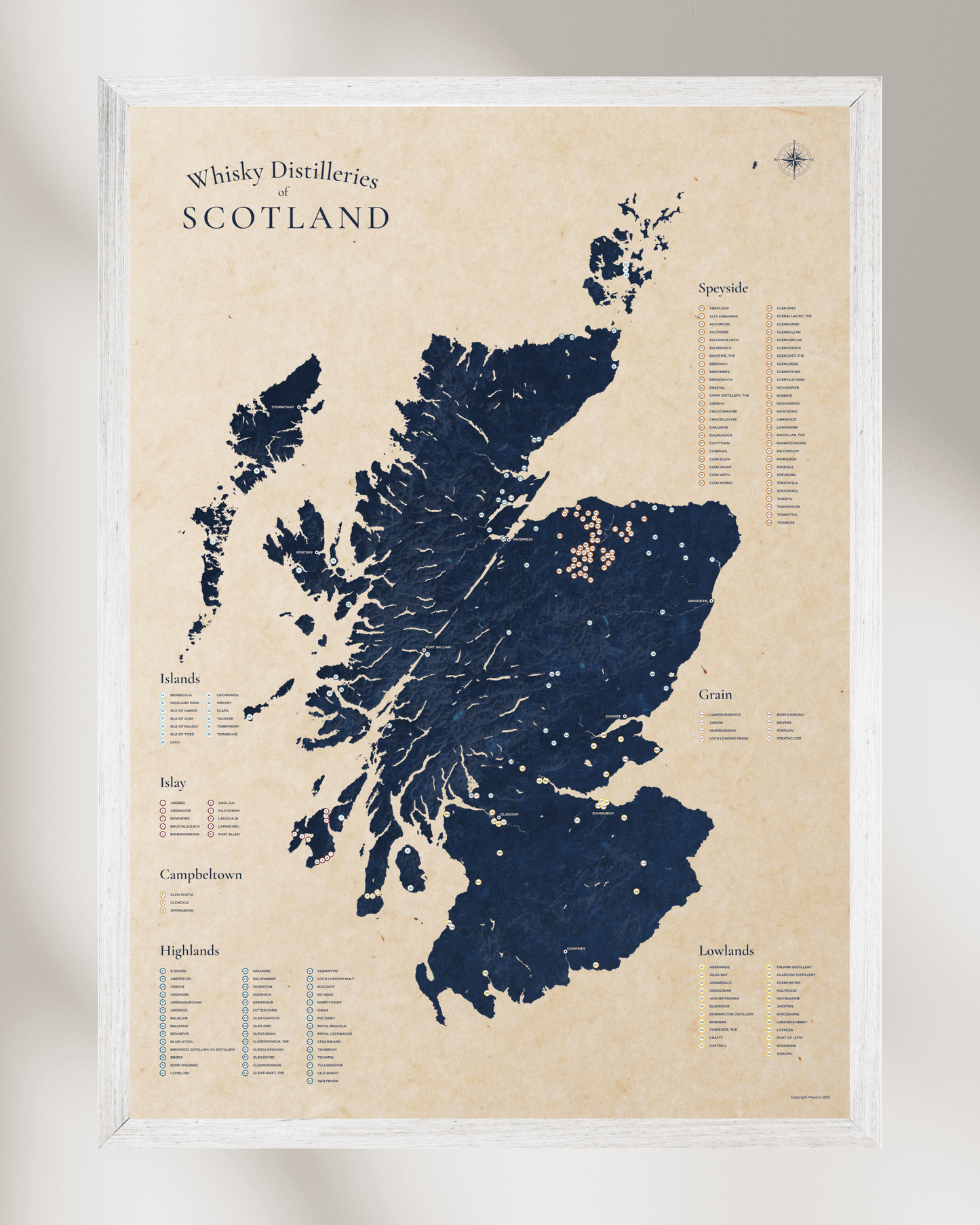 Scottish Whisky Distilleries Map Poster