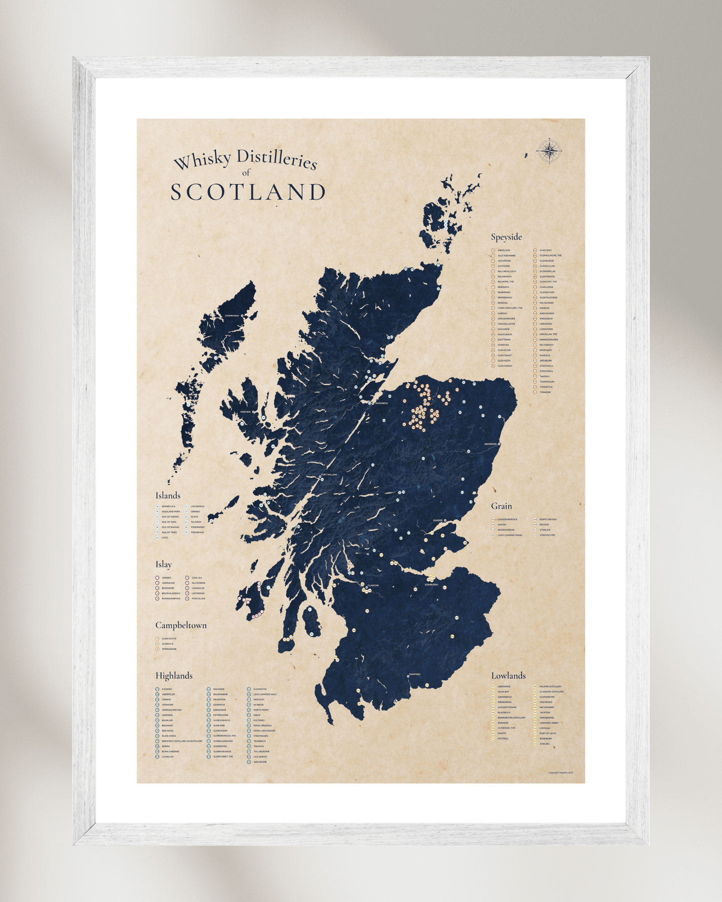 Scottish Whisky Distilleries Map Poster
