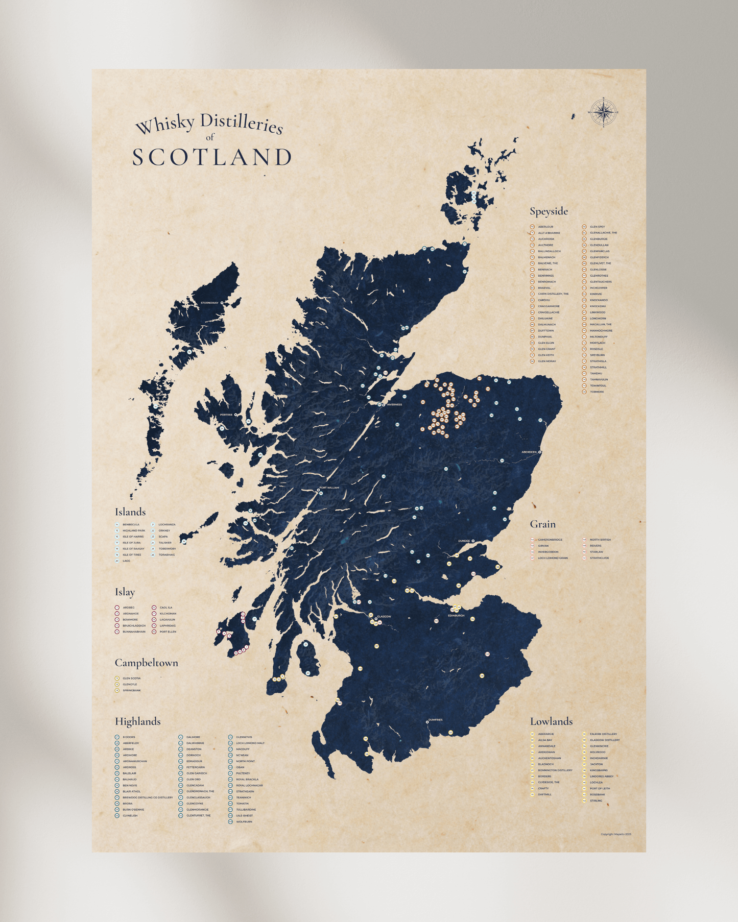 Scottish Whisky Distilleries Map Poster