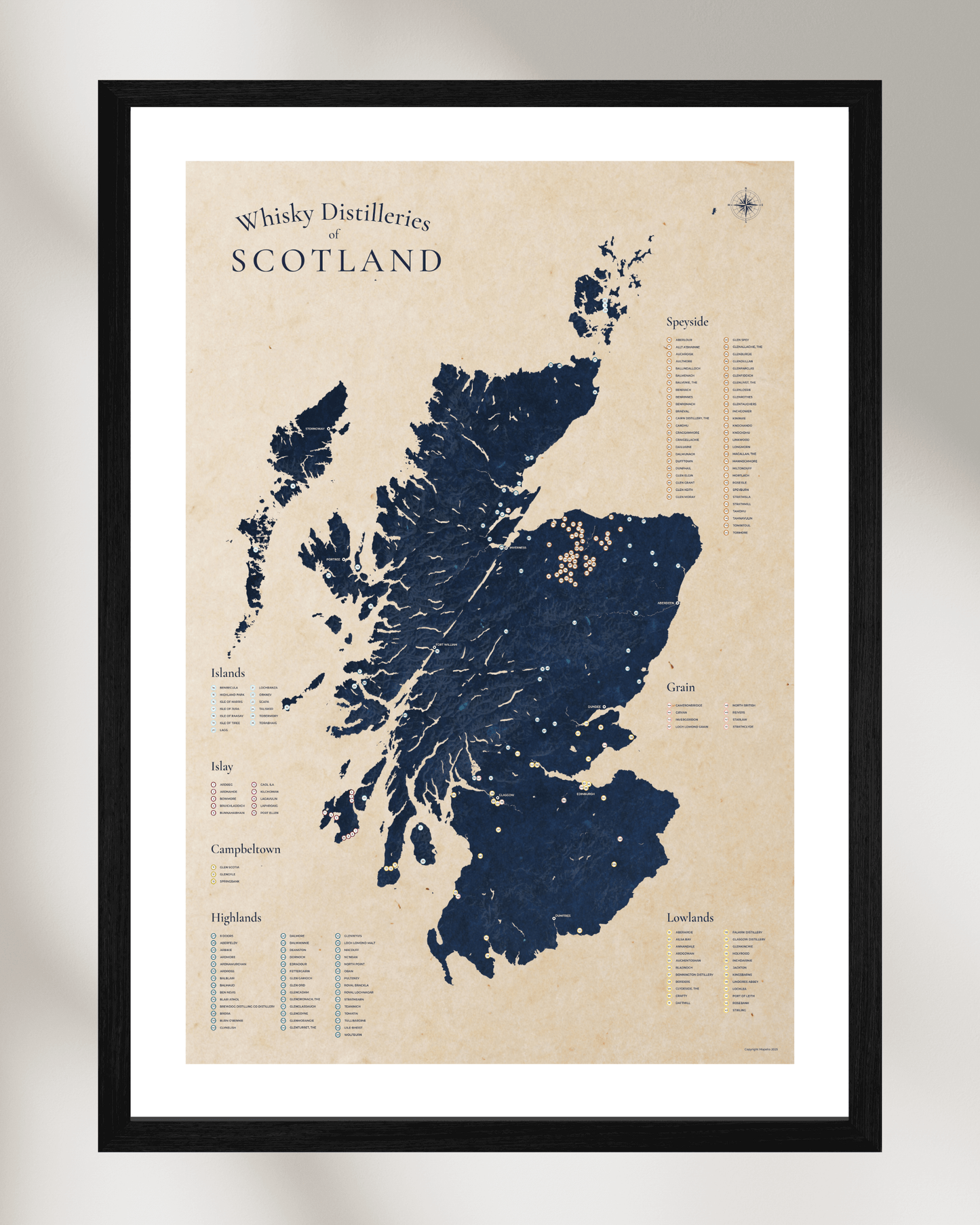 Scottish Whisky Distilleries Map Poster