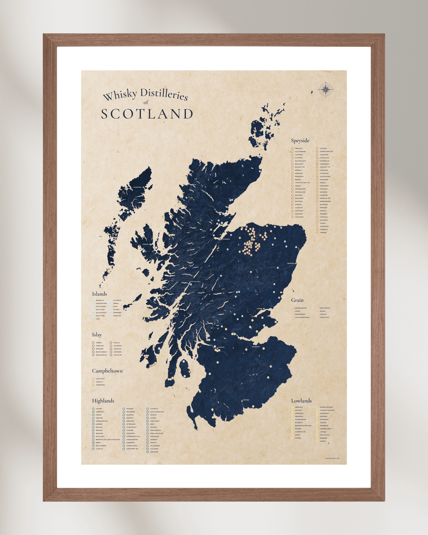 Scottish Whisky Distilleries Map Poster