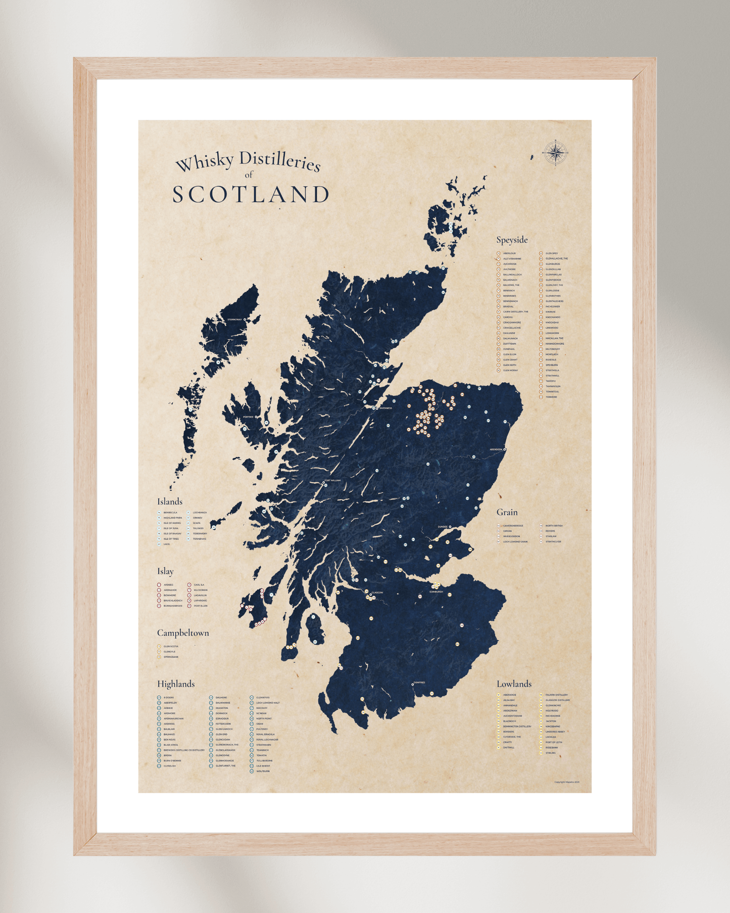 Scottish Whisky Distilleries Map Poster