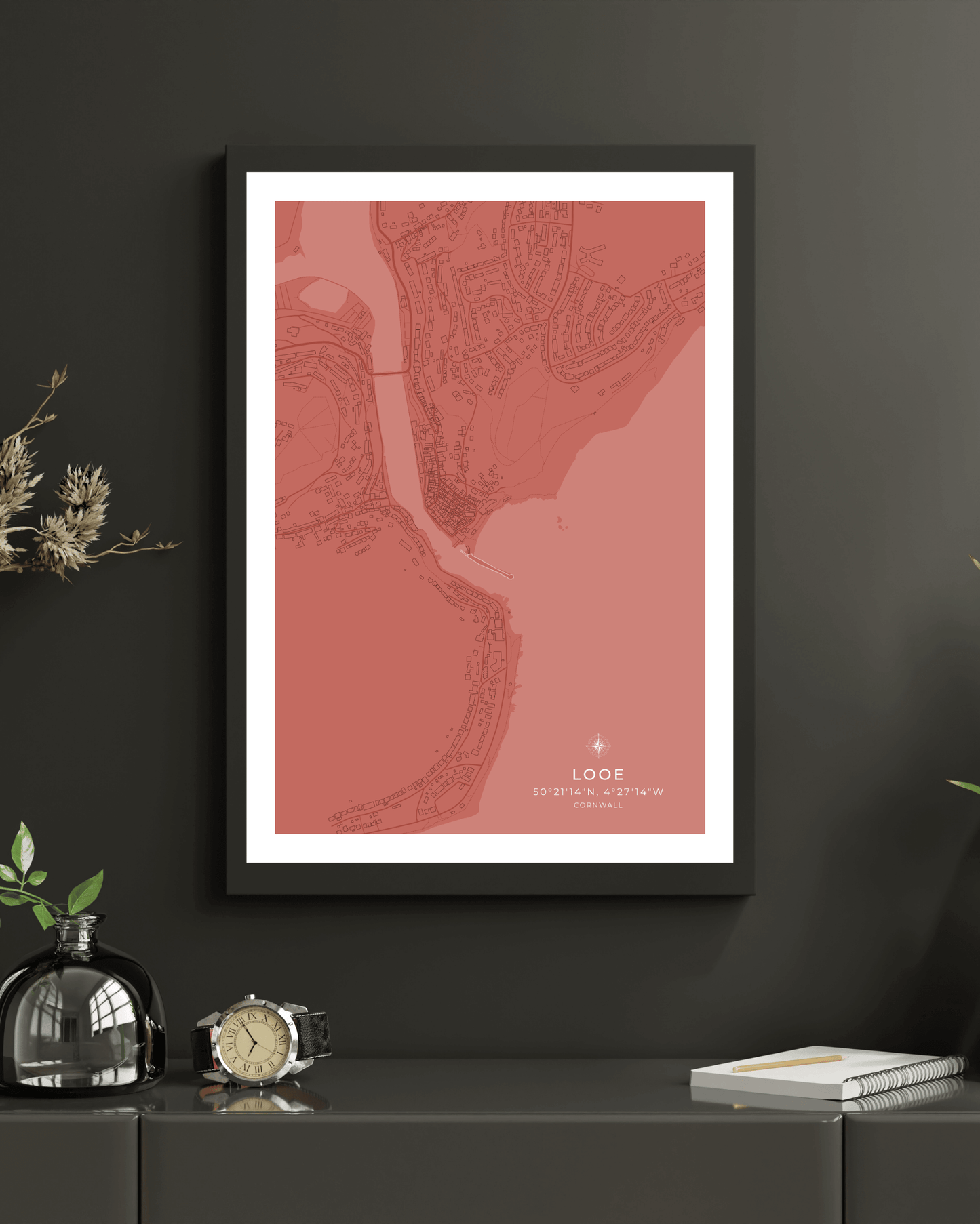 Coastal Map of Looe - Muted Coral