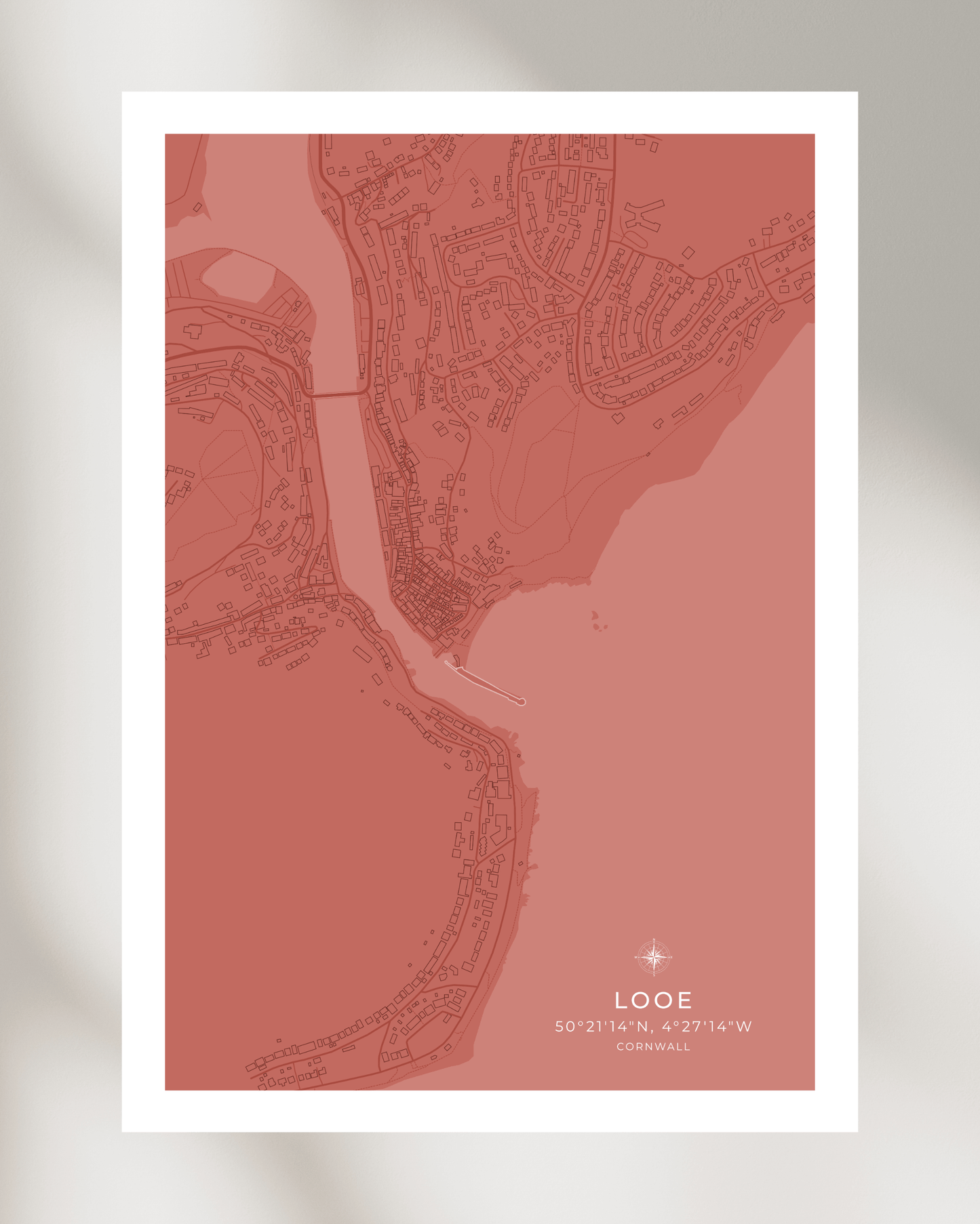 Coastal Map of Looe - Muted Coral