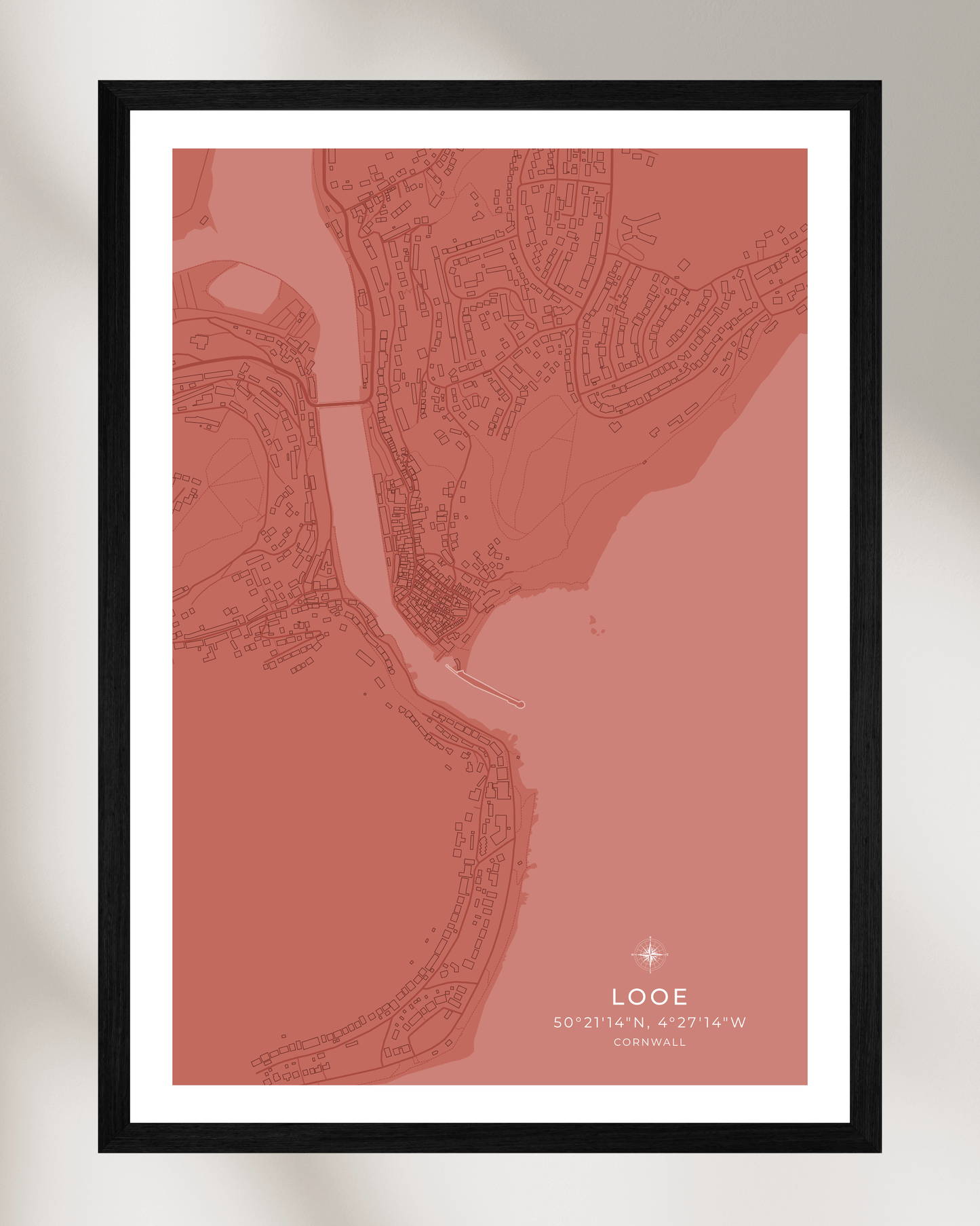 Coastal Map of Looe - Muted Coral