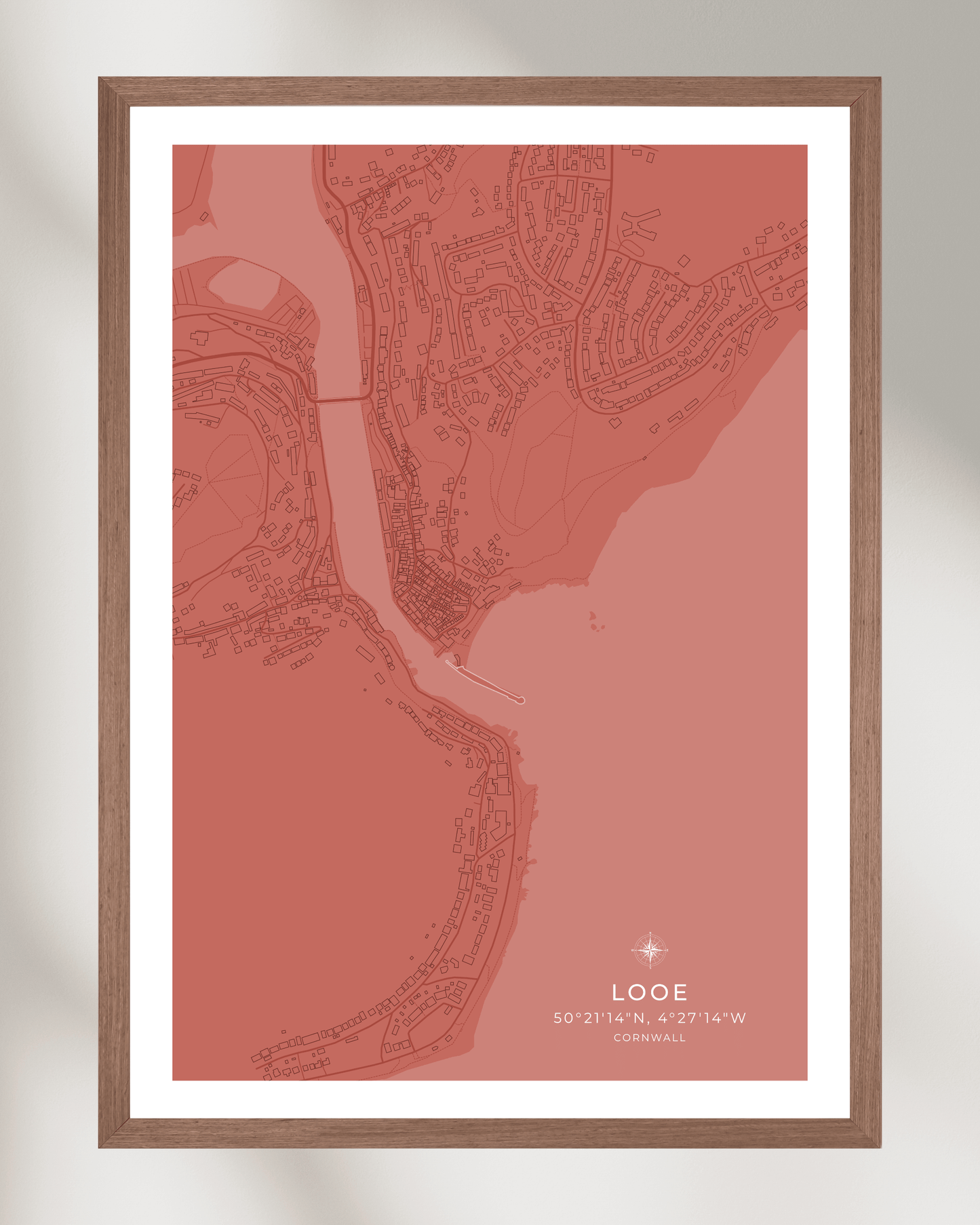 Coastal Map of Looe - Muted Coral