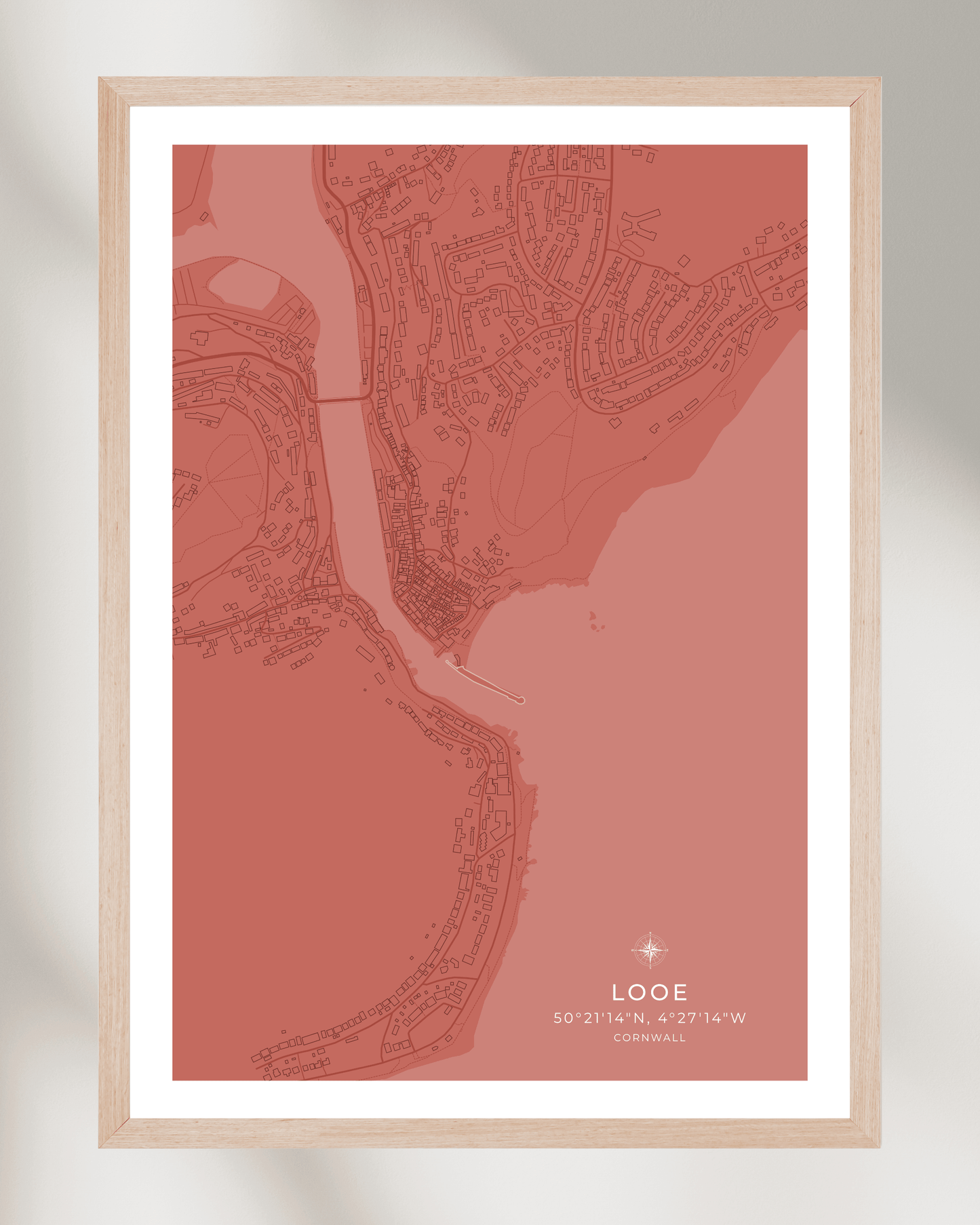 Coastal Map of Looe - Muted Coral