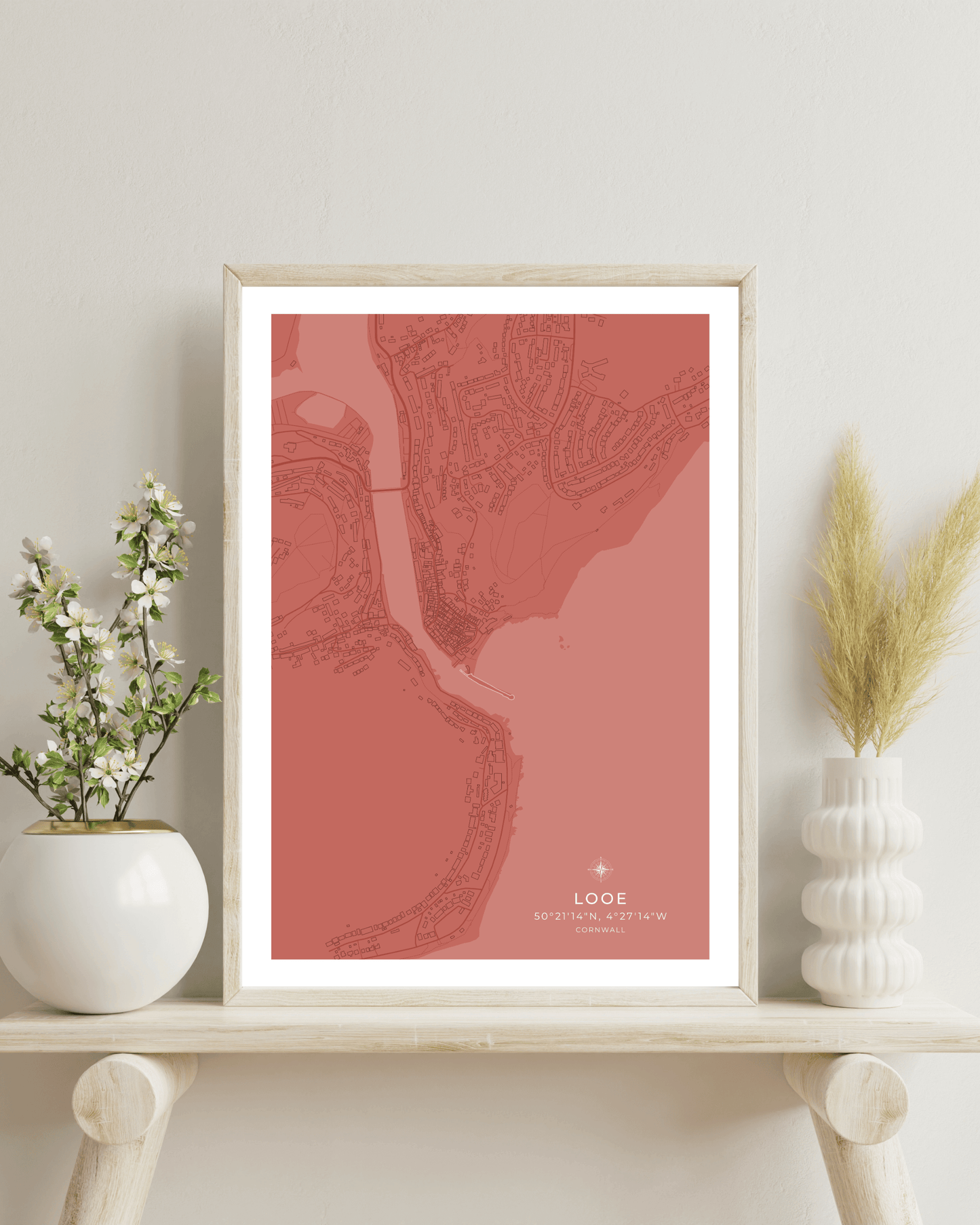 Coastal Map of Looe - Muted Coral