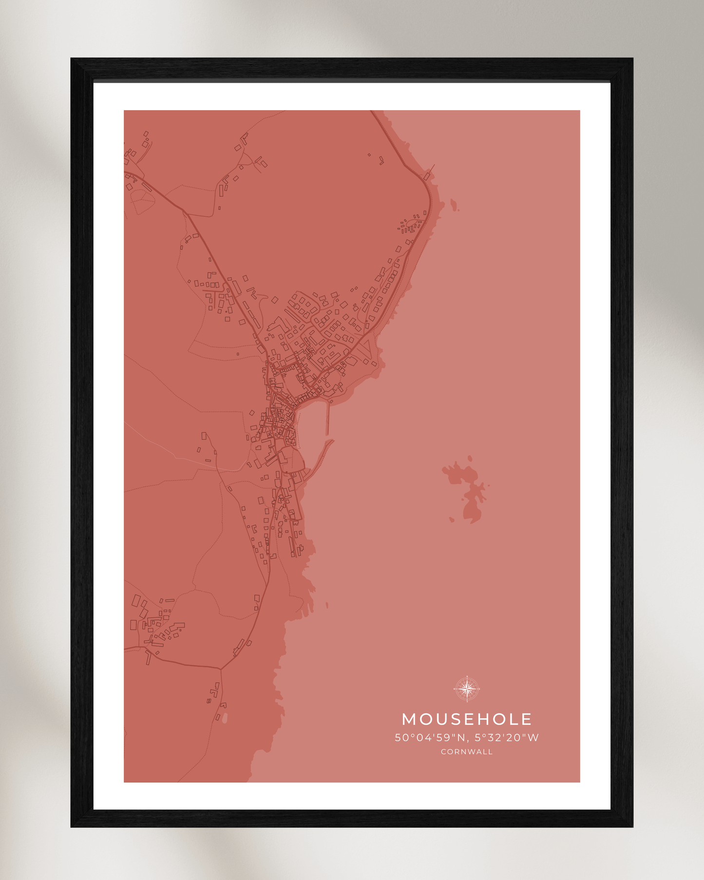 Coastal Map of Mousehole - Muted Coral