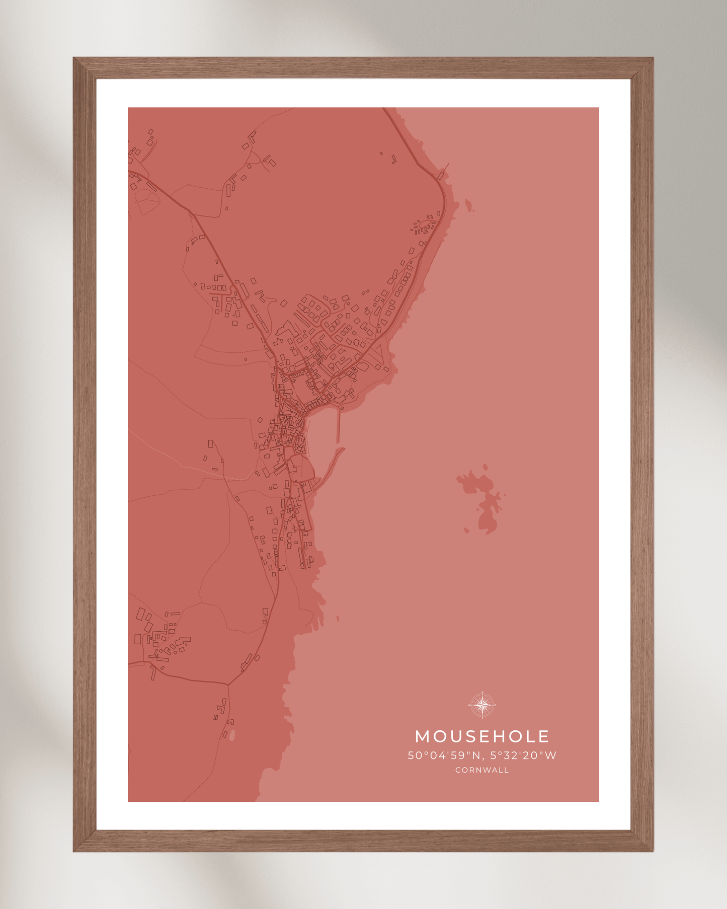 Coastal Map of Mousehole - Muted Coral