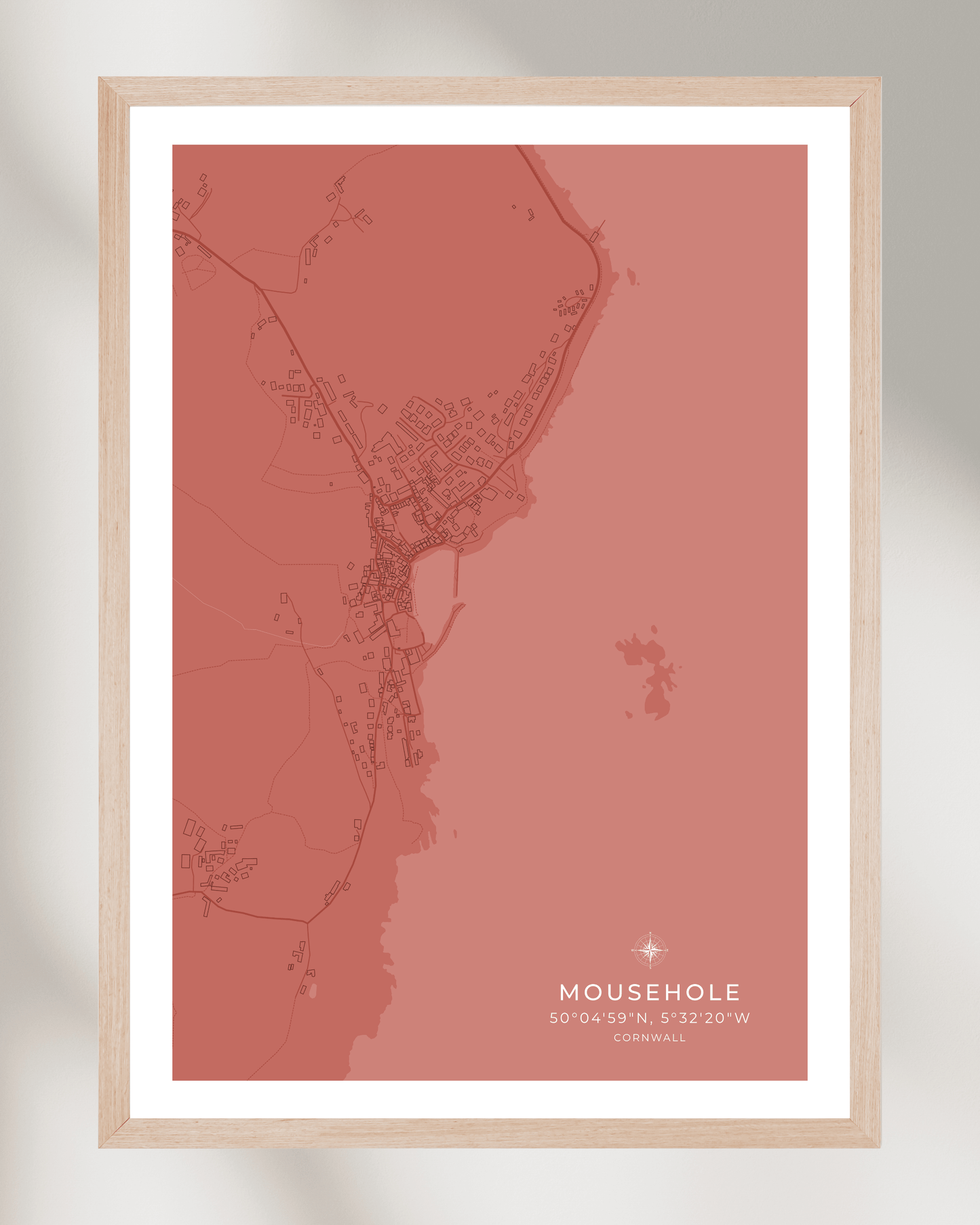 Coastal Map of Mousehole - Muted Coral