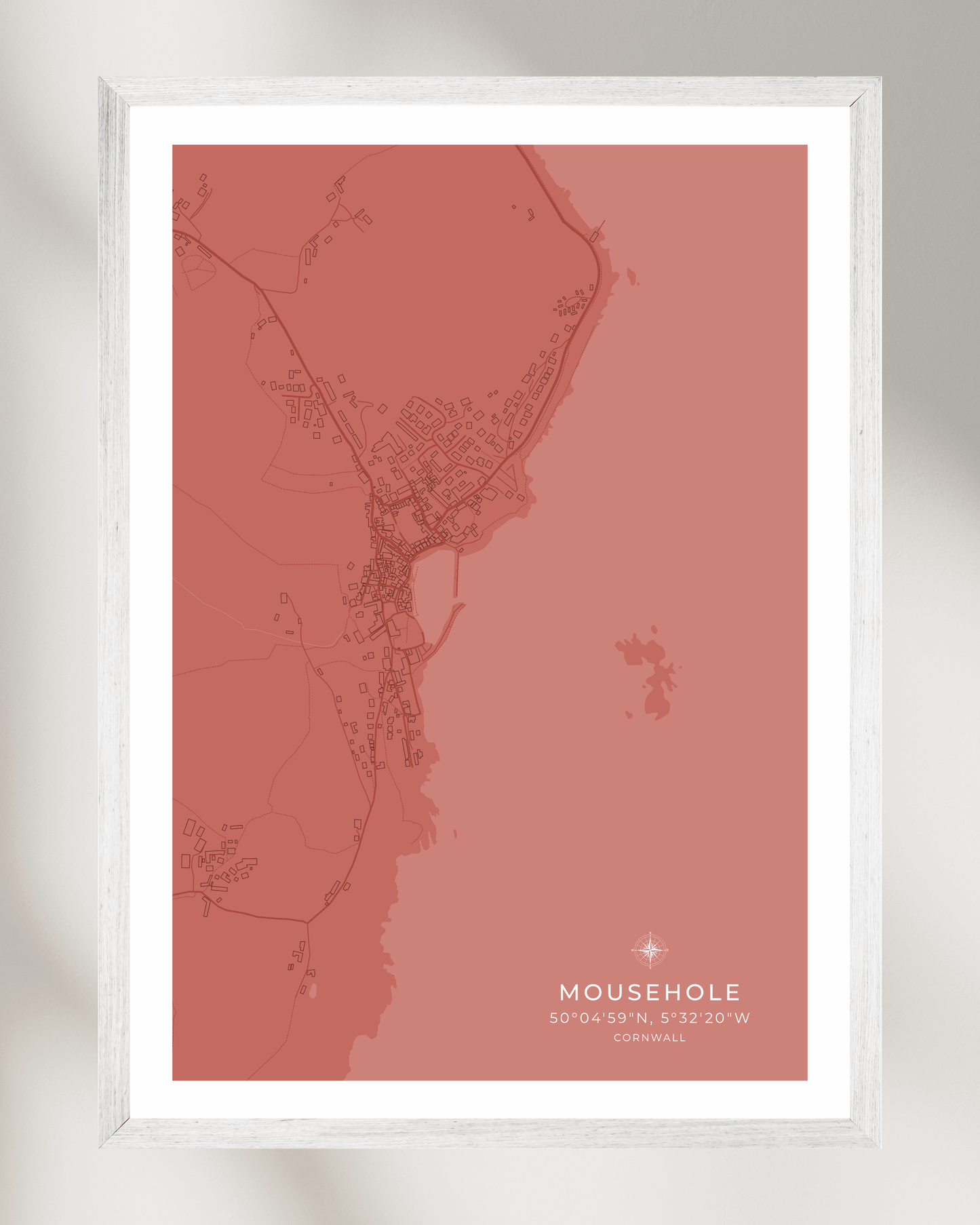 Coastal Map of Mousehole - Muted Coral