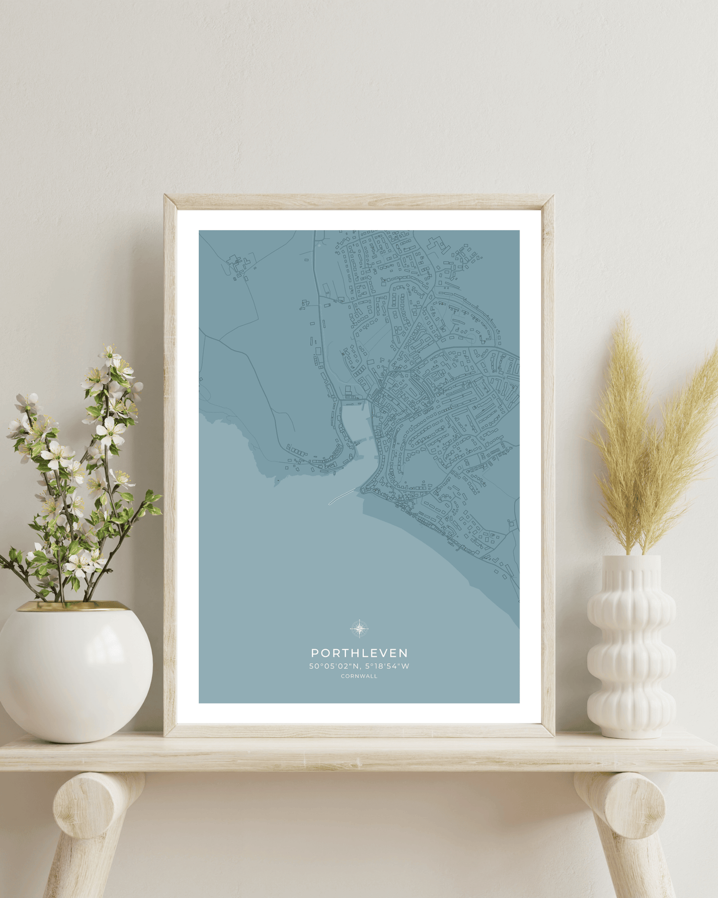 Coastal Map of Porthleven - Pale Aqua