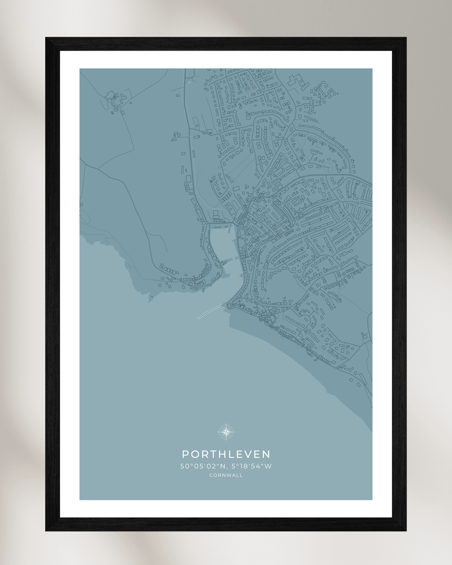 Coastal Map of Porthleven - Pale Aqua