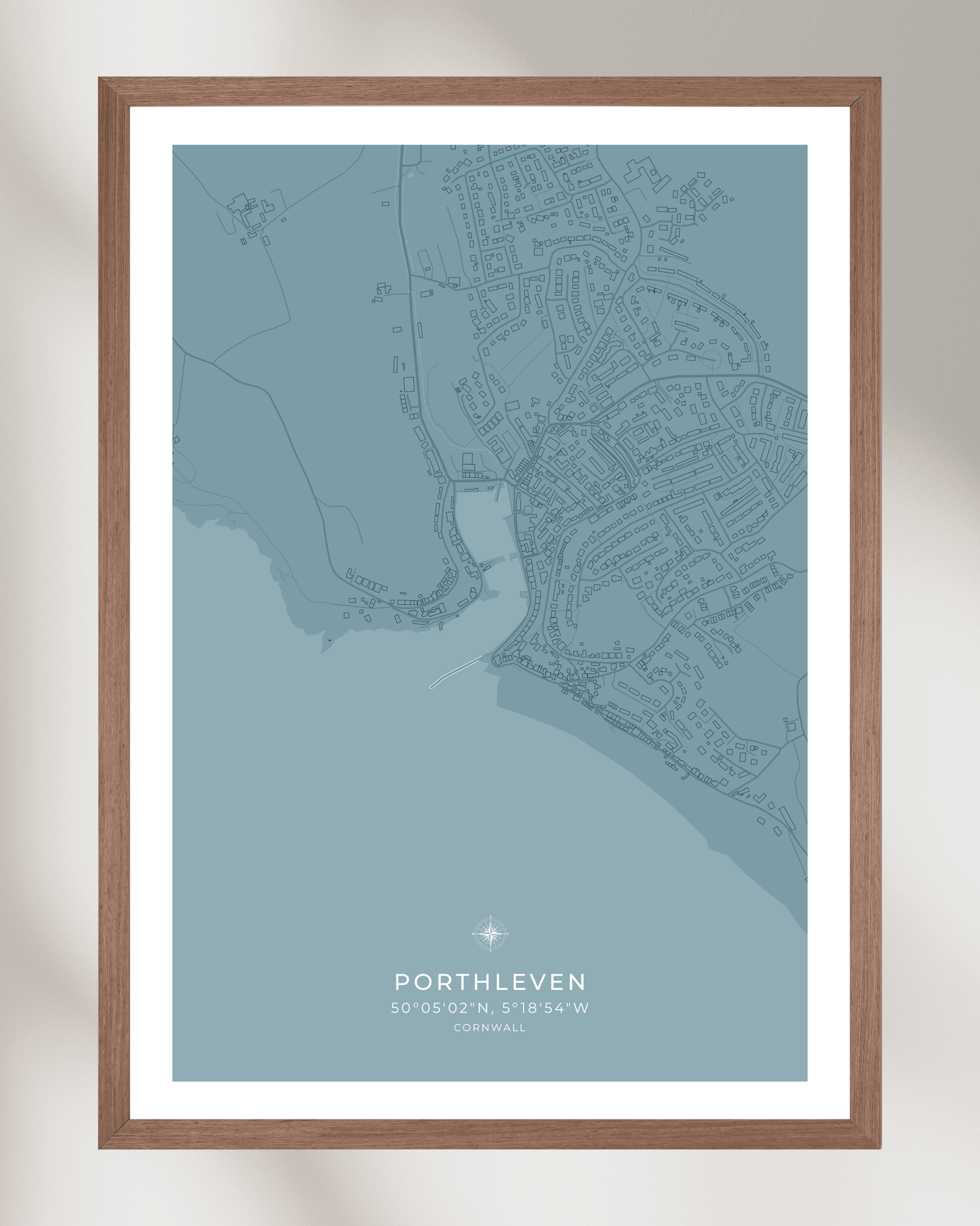 Coastal Map of Porthleven - Pale Aqua