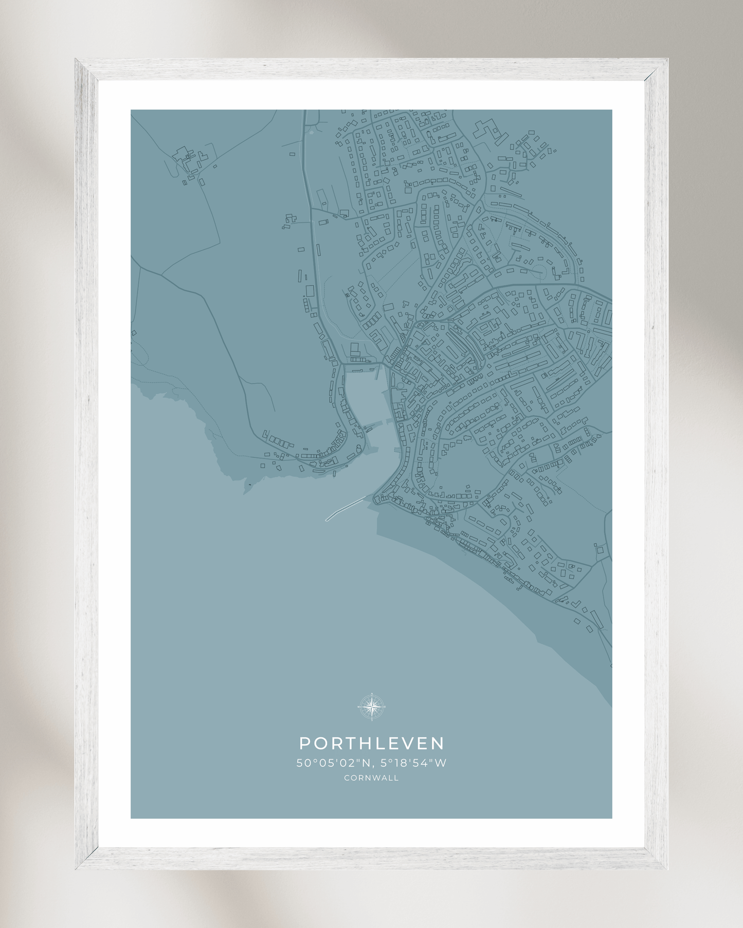 Coastal Map of Porthleven - Pale Aqua