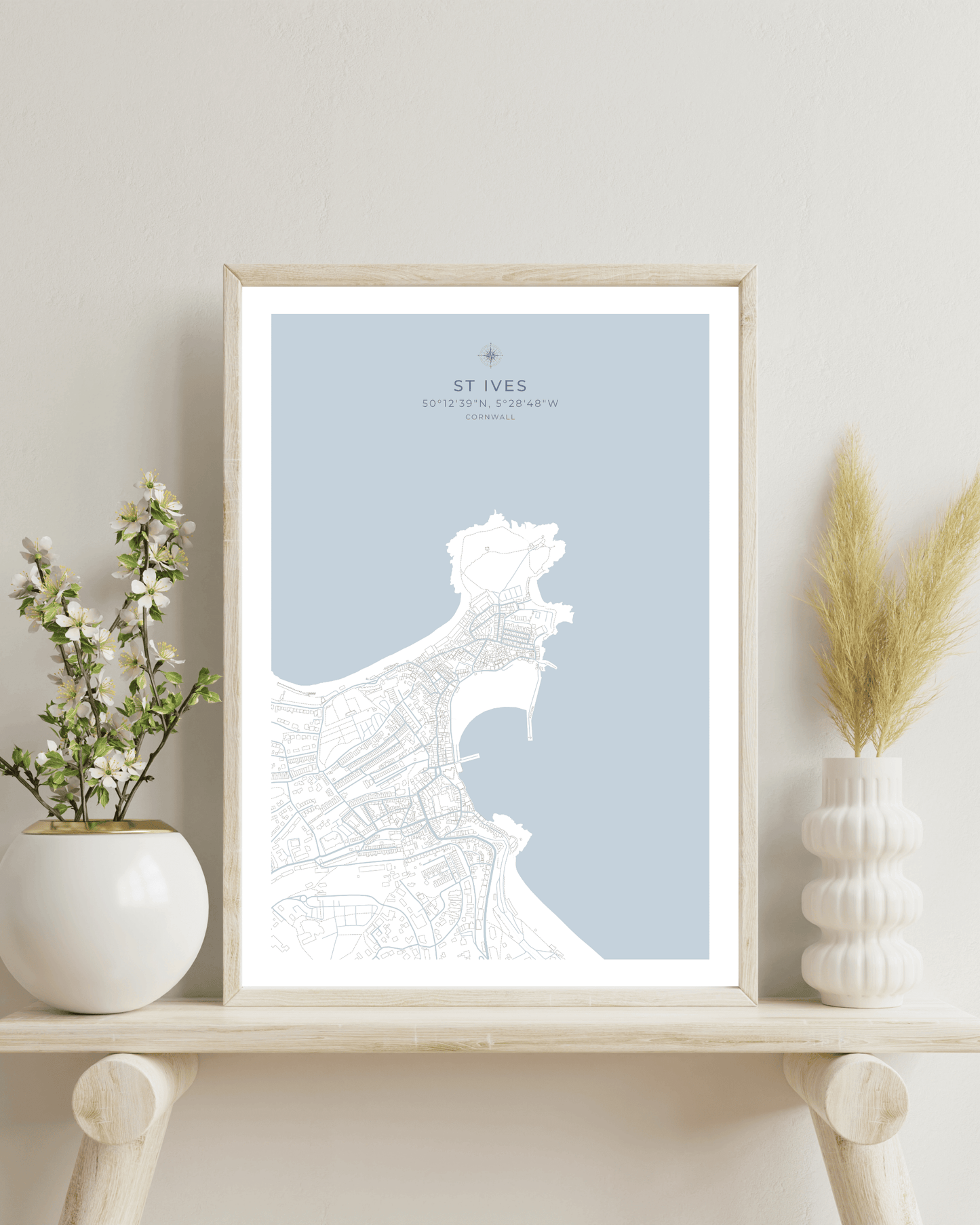 Coastal Map of St Ives - Seaspray White