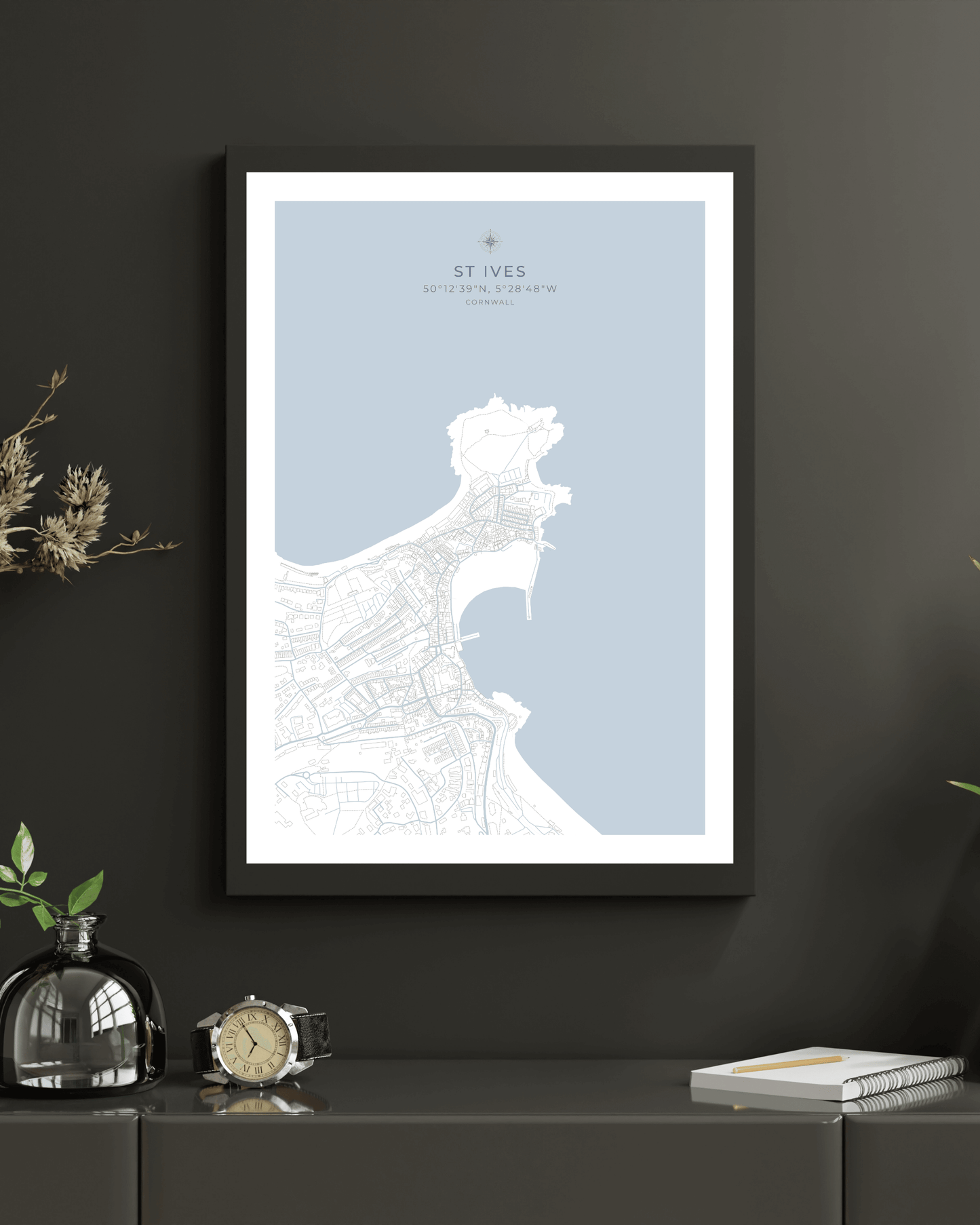 Coastal Map of St Ives - Seaspray White