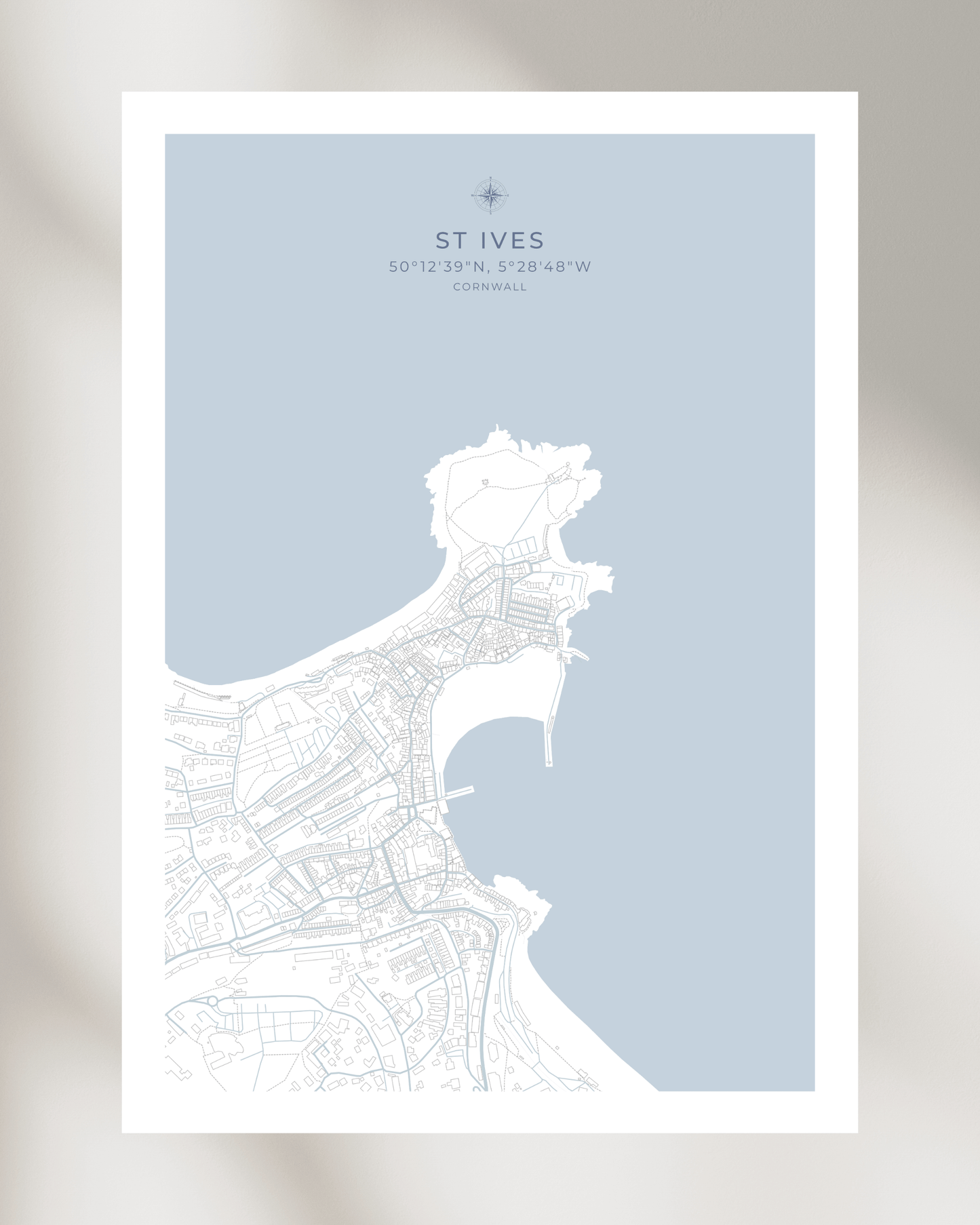 Coastal Map of St Ives - Seaspray White