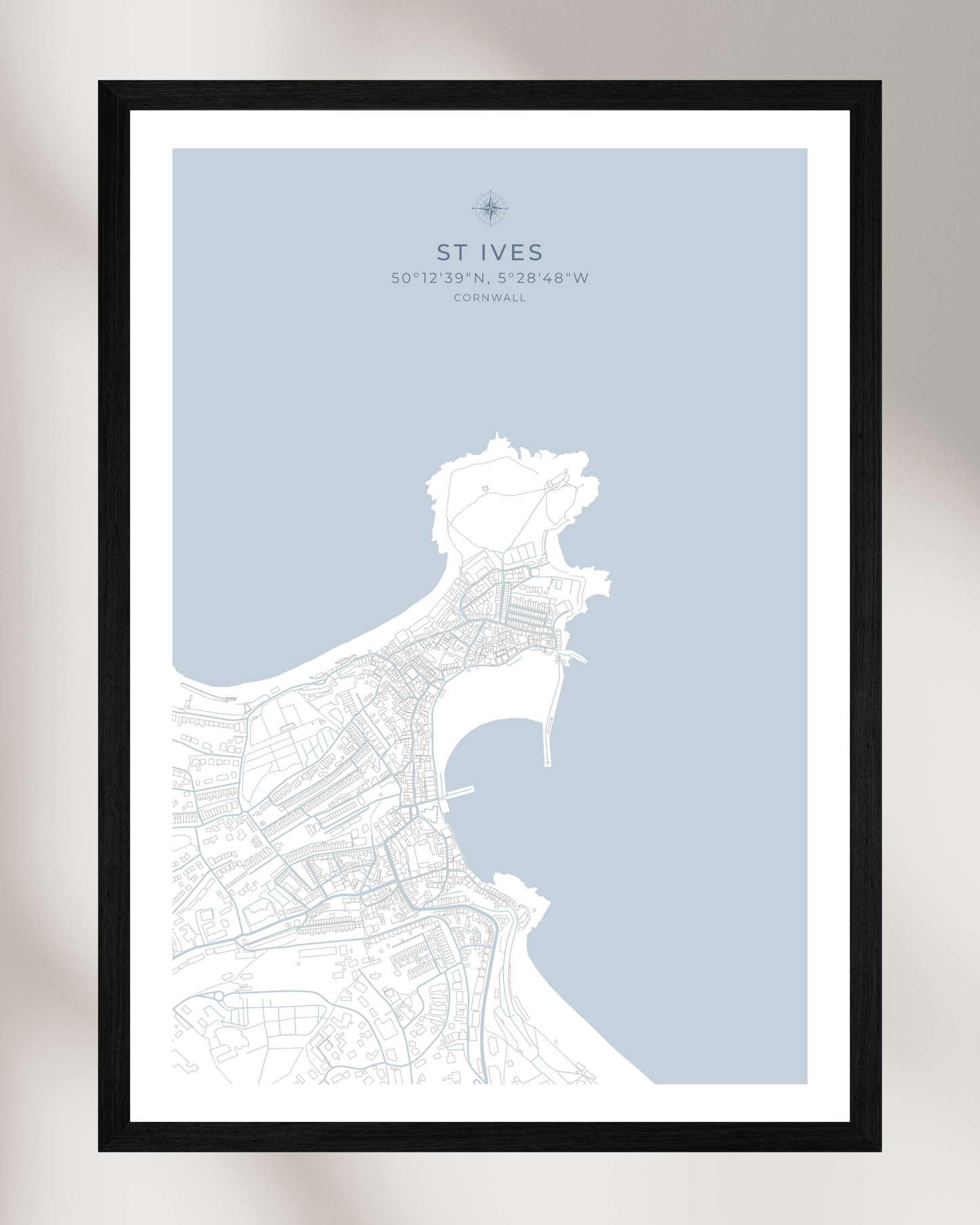 Coastal Map of St Ives - Seaspray White