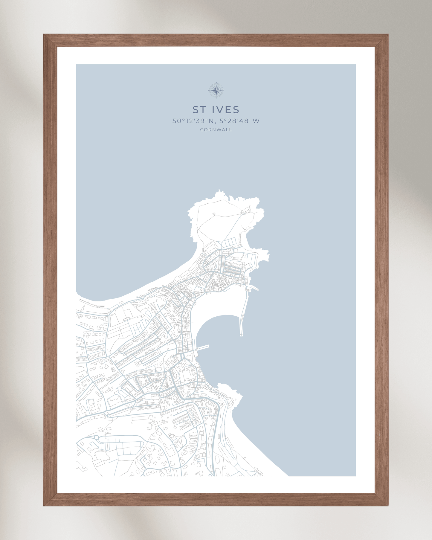 Coastal Map of St Ives - Seaspray White