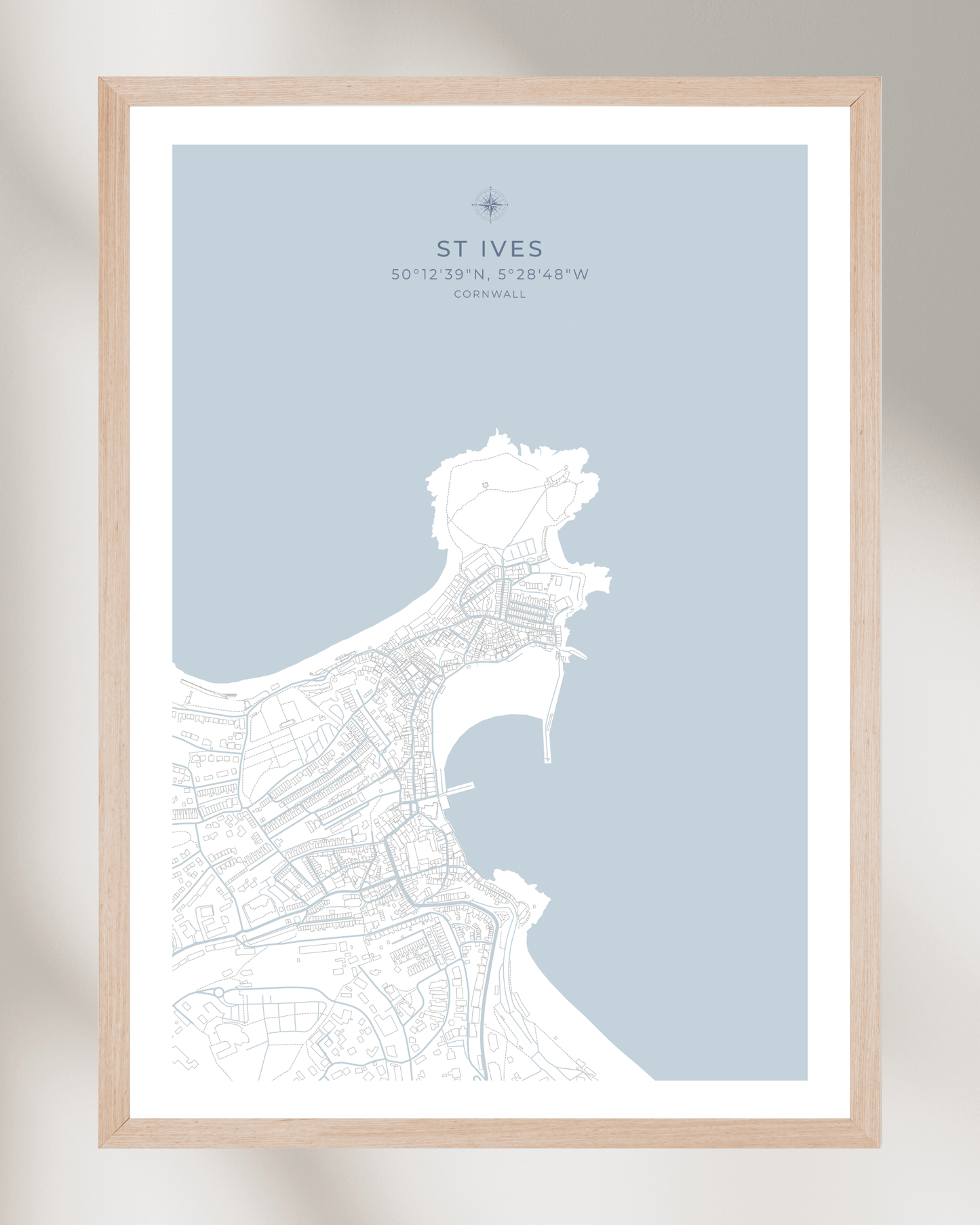Coastal Map of St Ives - Seaspray White