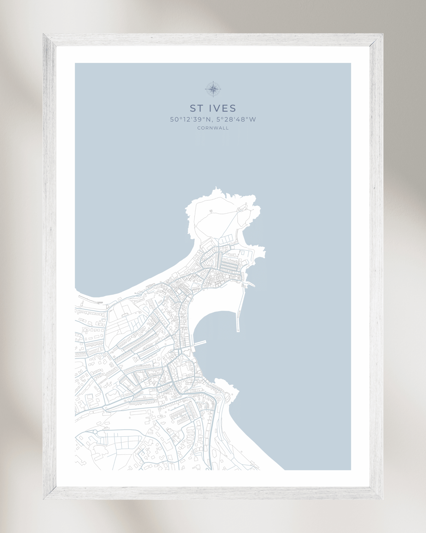 Coastal Map of St Ives - Seaspray White